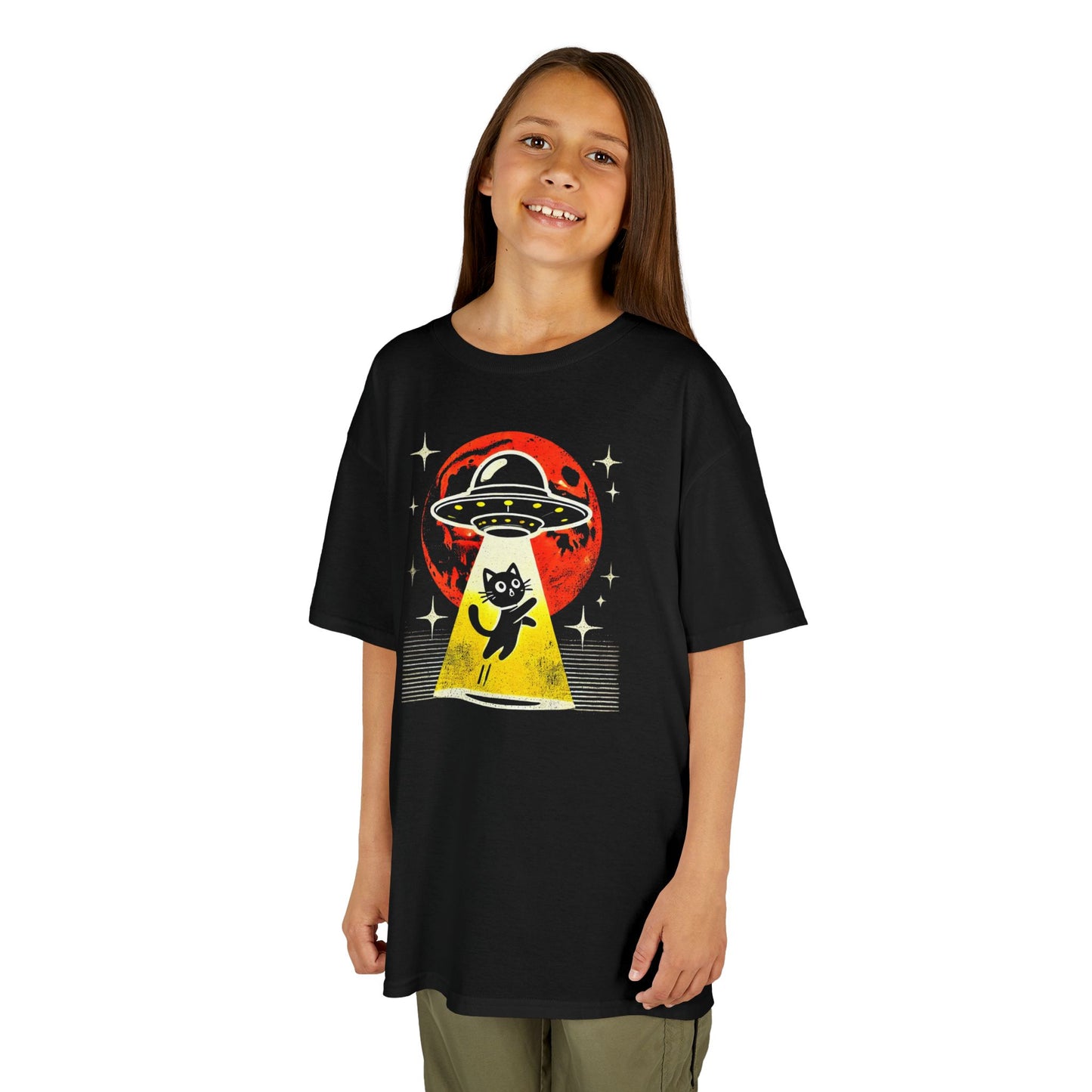 Cat UFO Alien Abduction Youth T-shirt (YG021)