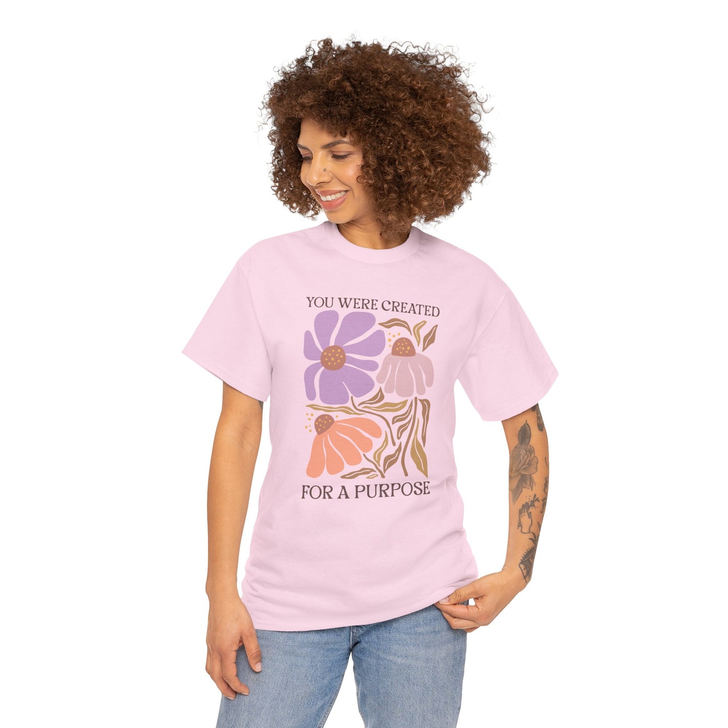 Boho Floral Bible Verse T-shirt Myfiercespirit Woman Model 1 Light Pink