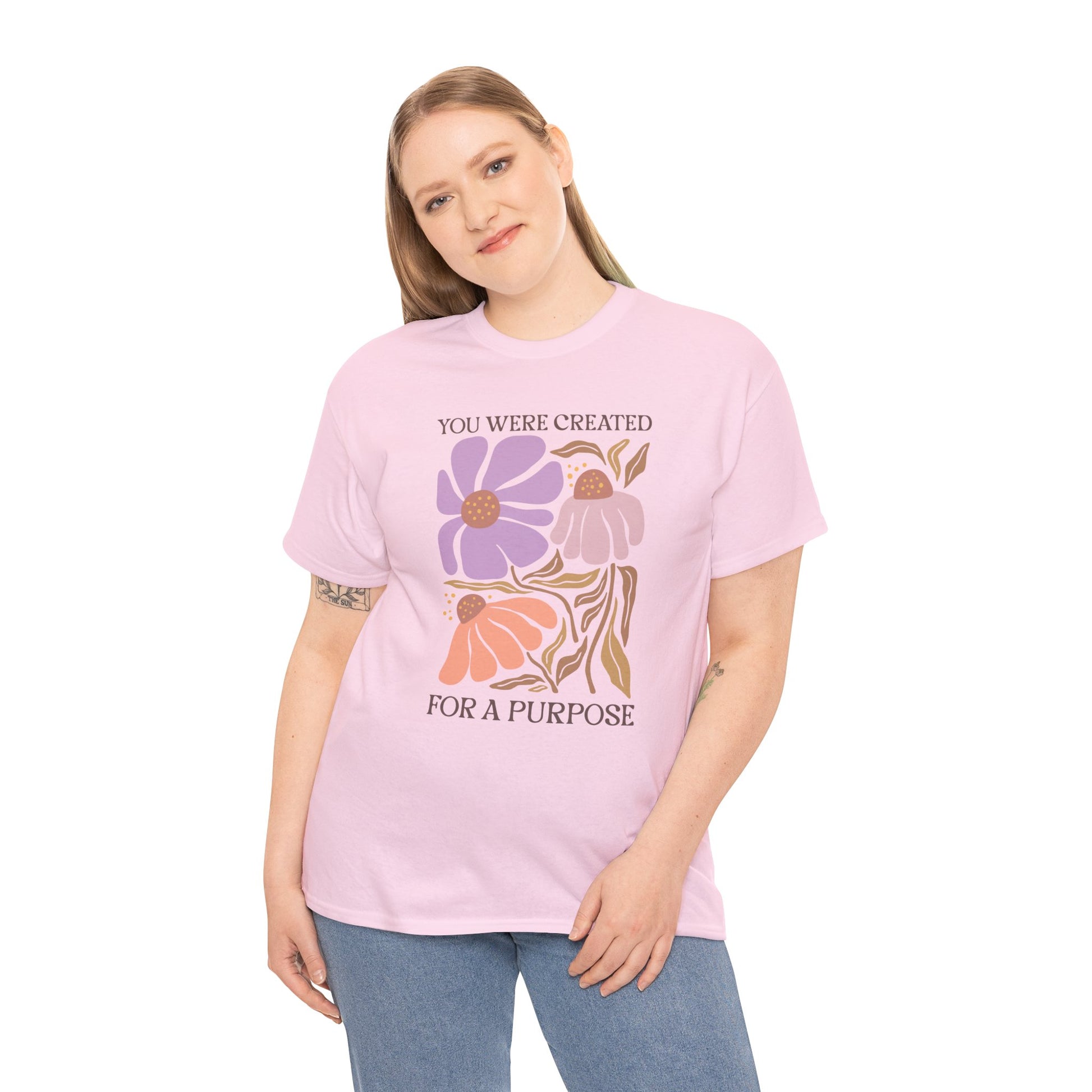 Boho Floral Bible Verse T-shirt Myfiercespirit Woman Model 2 Light Pink