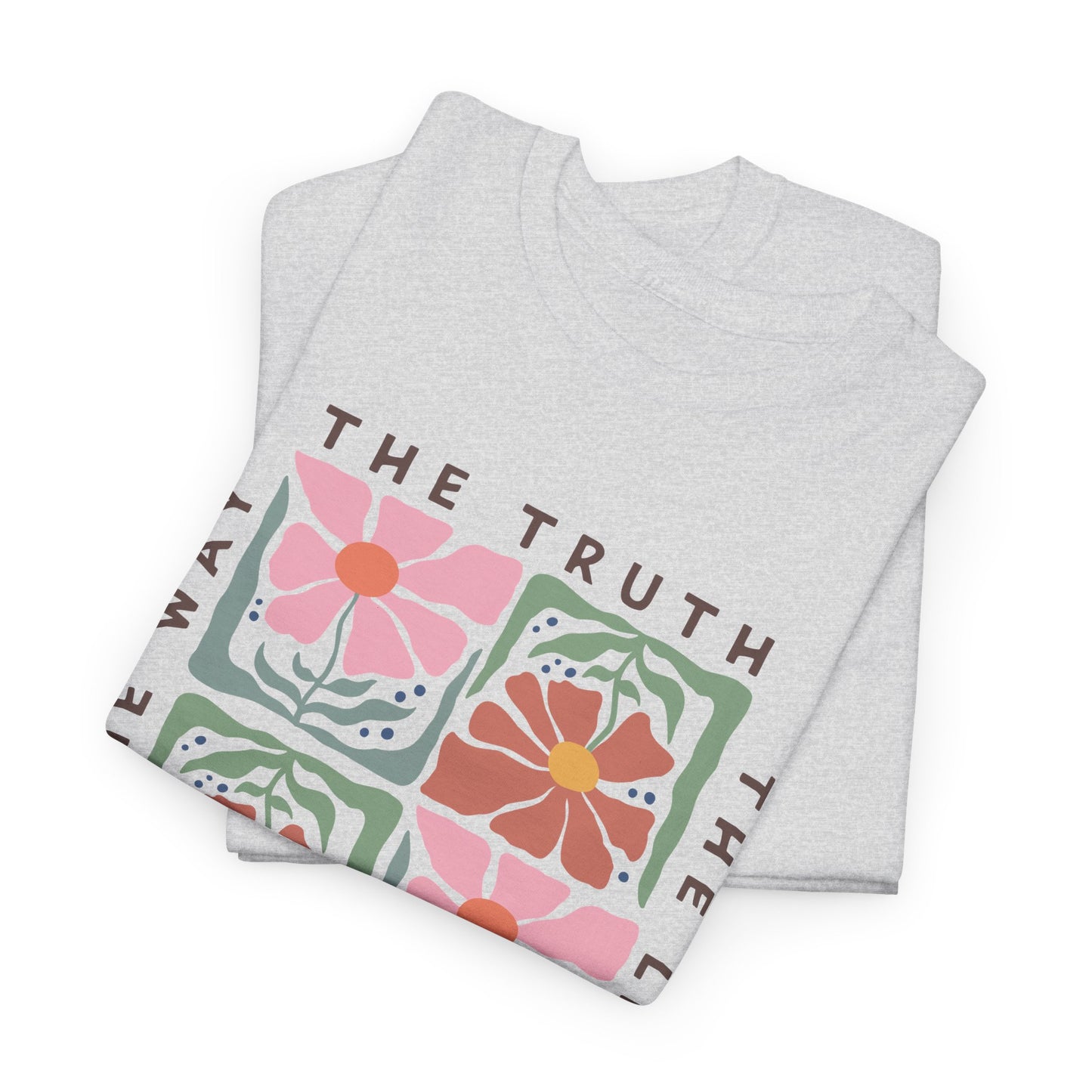 Boho Floral John 14:6 T-shirt Myfiercespirit Folded Front Ash