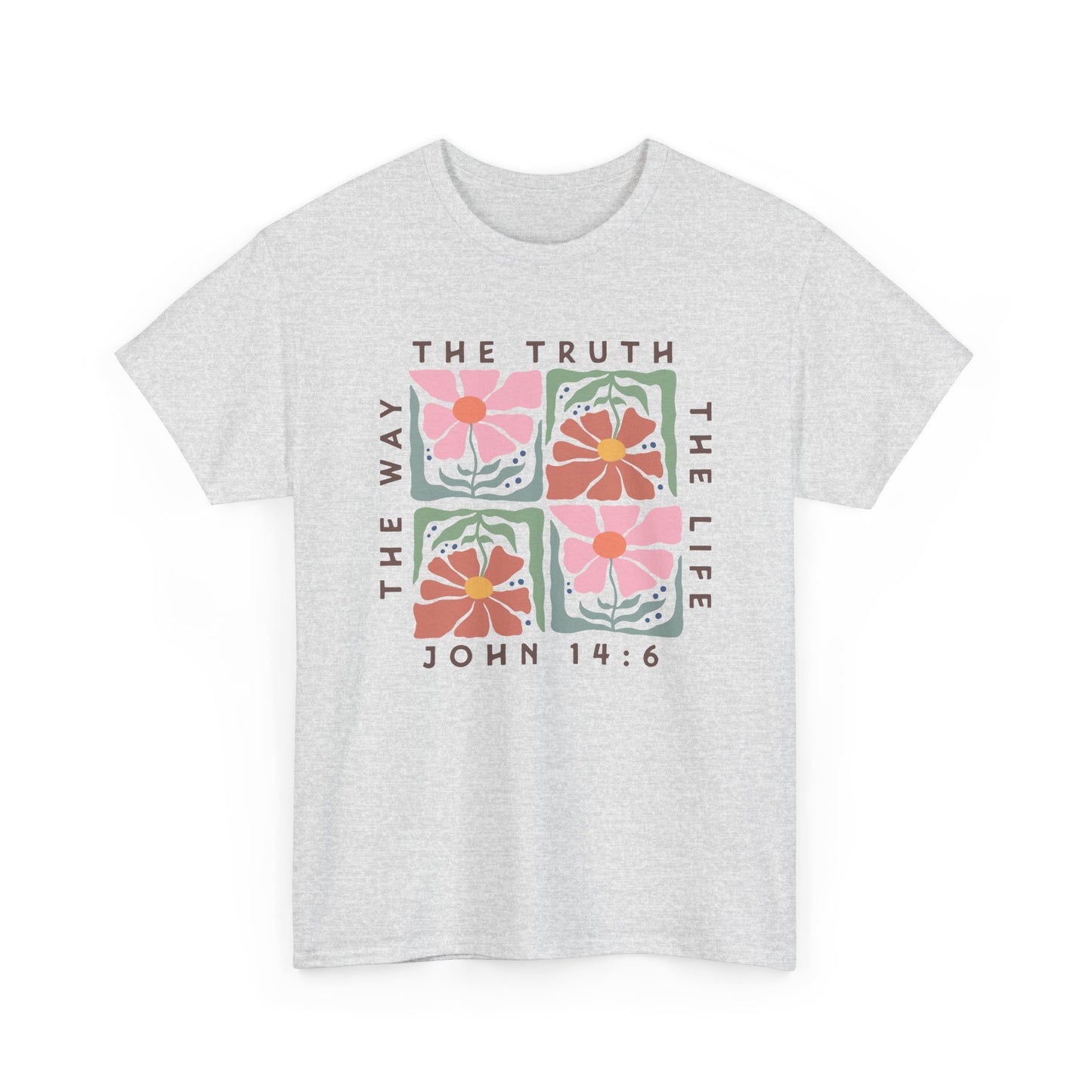 Boho Floral John 14:6 T-shirt Myfiercespirit Front Ash