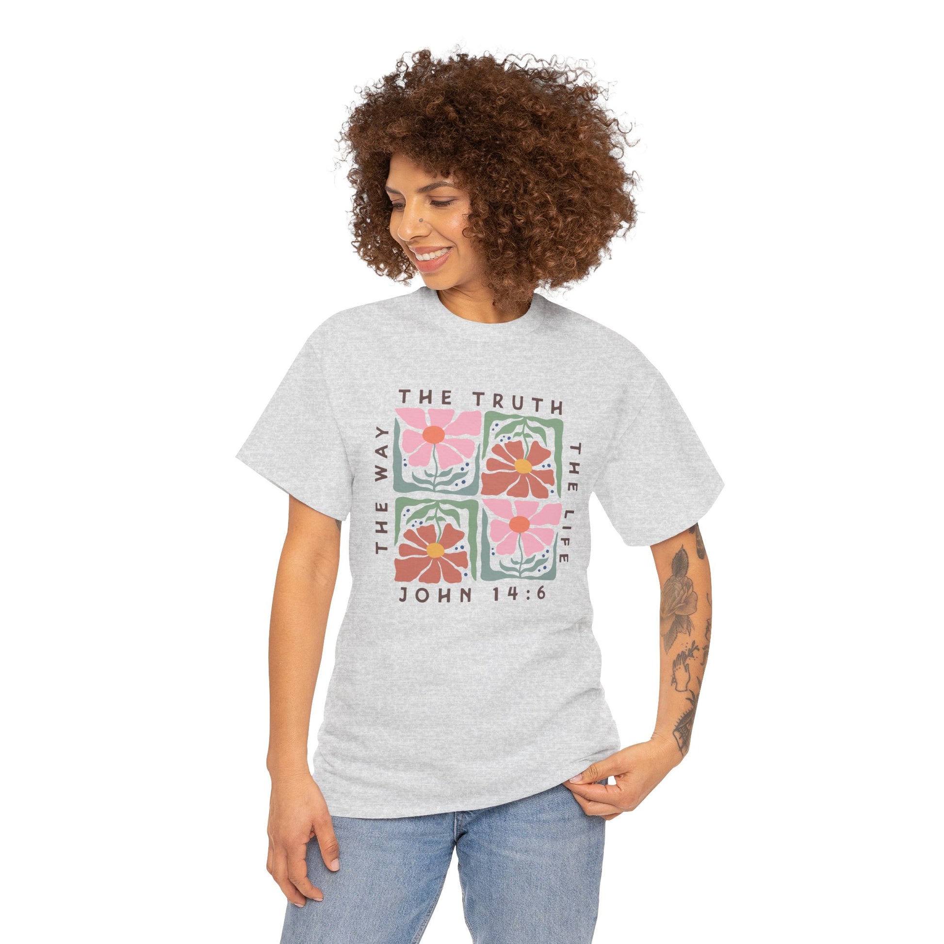 Boho Floral John 14:6 T-shirt Myfiercespirit Woman Model 1 Ash