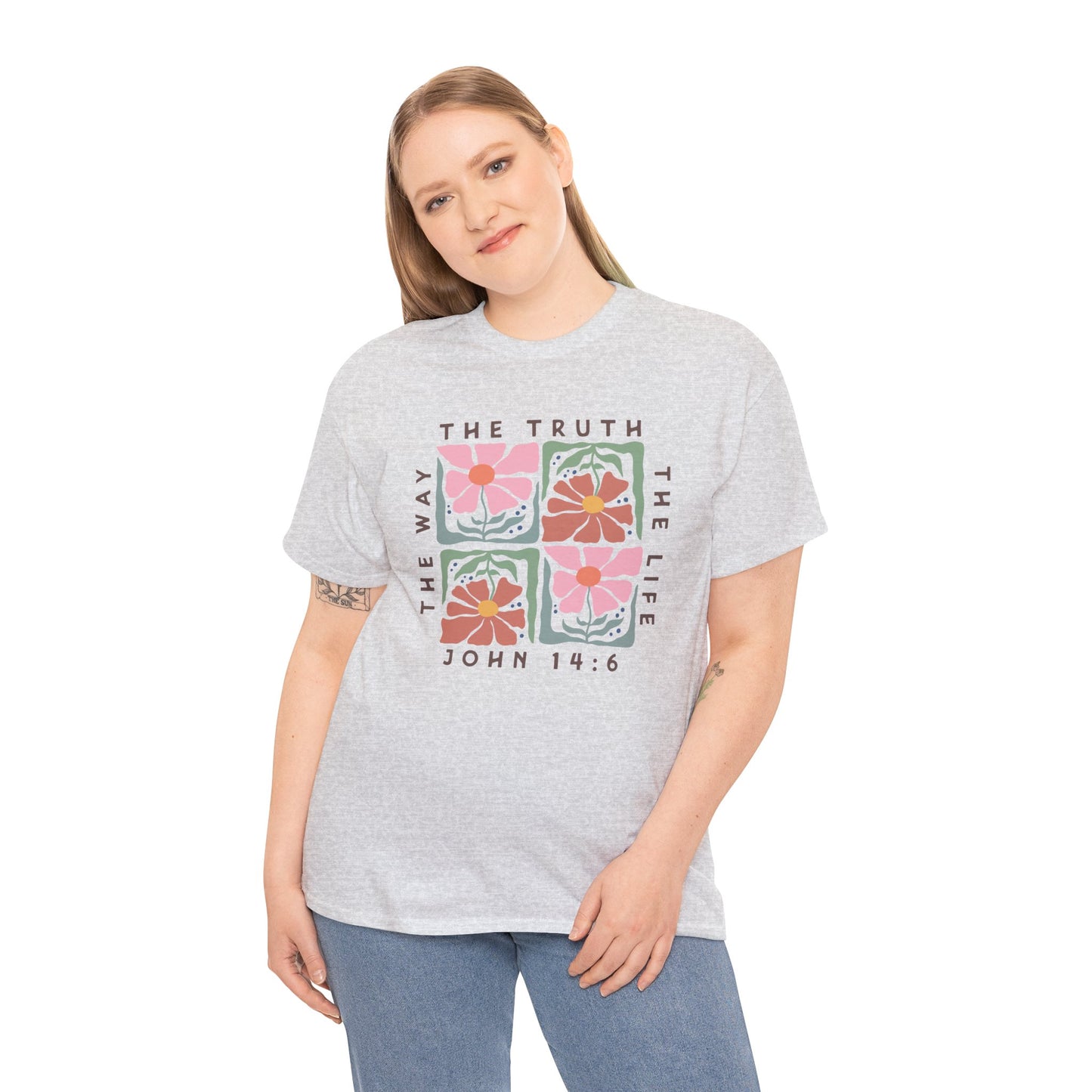 Boho Floral John 14:6 T-shirt Myfiercespirit Woman Model 2 Ash