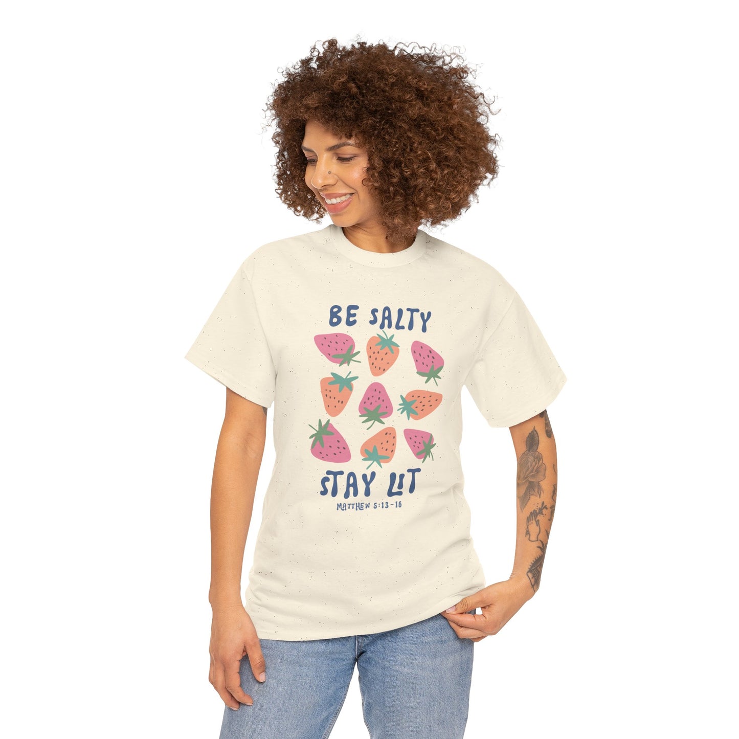 Boho Floral Matthew 5:13 T-shirt Myfiercespirit Woman Model 1 Natural 