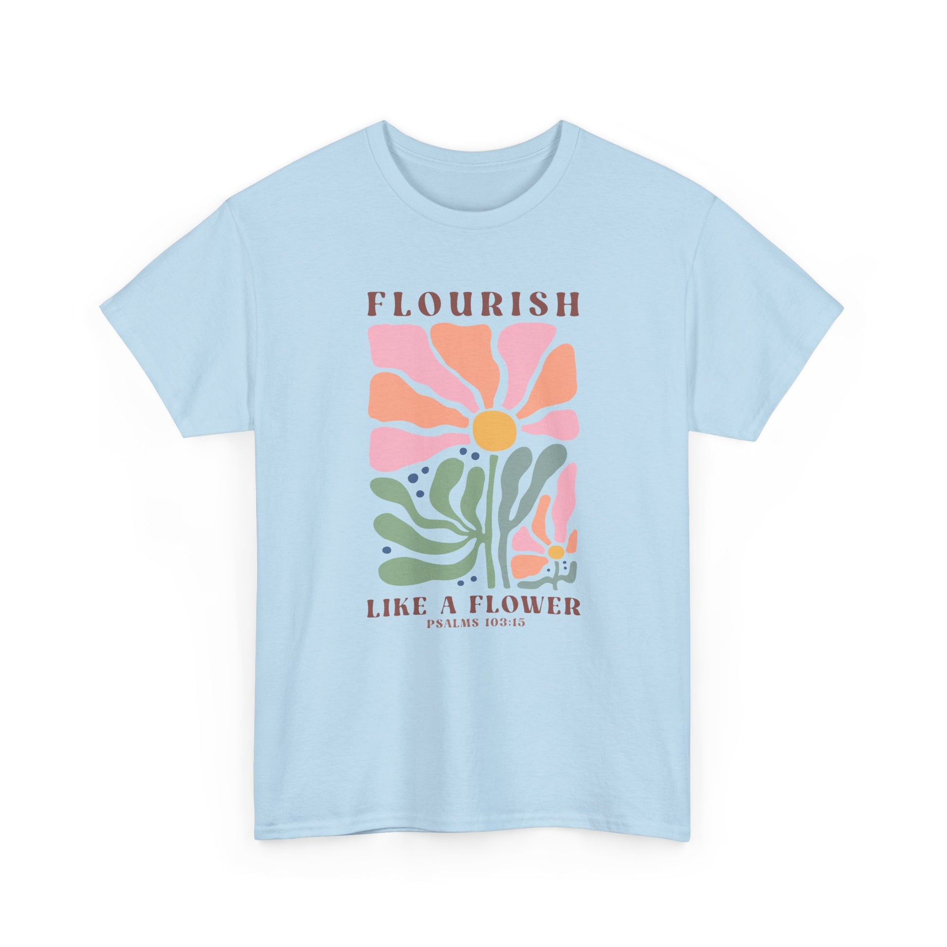 Boho Floral Psalms 103:15 T-shirt Myfiercespirit Front Light Blue