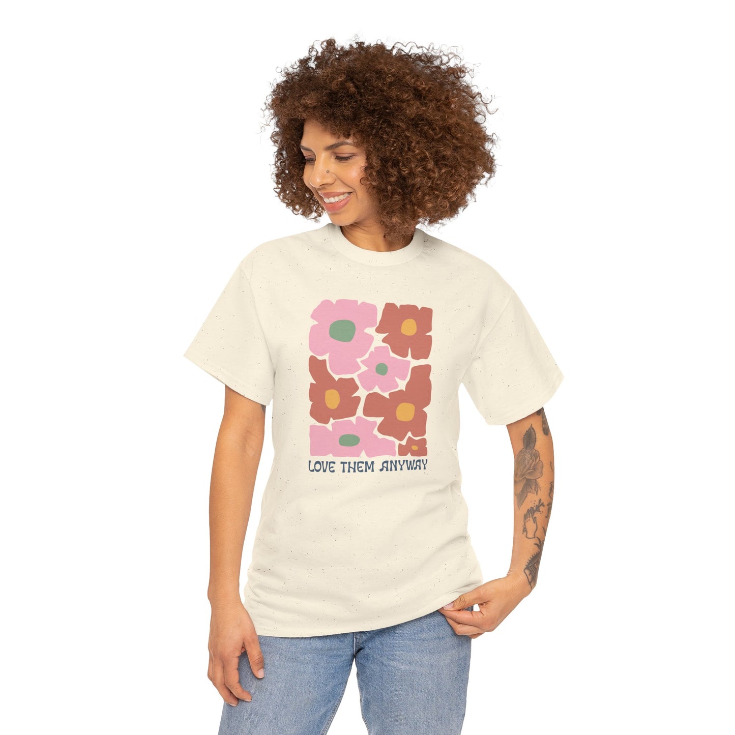 Boho Flowers Christian T-shirt Myfiercespirit Woman Model 1 Natural