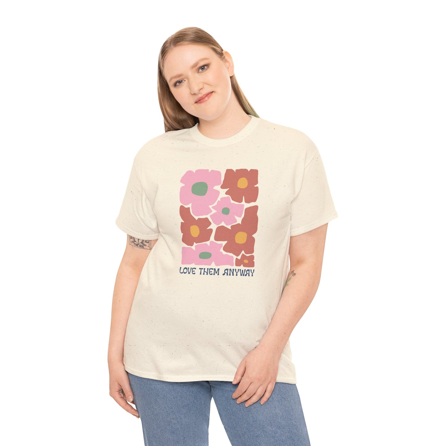 Boho Flowers Christian T-shirt Myfiercespirit Woman Model 2 Natural