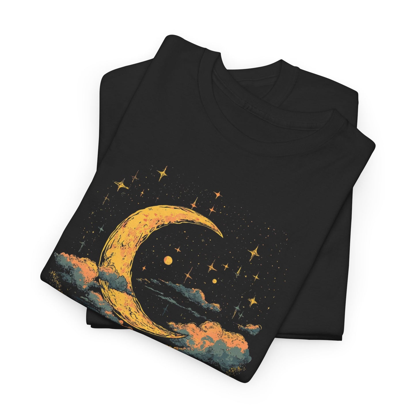 Boho Moon Reflect Sea T-shirt Myfiercespirit Folded Front Black