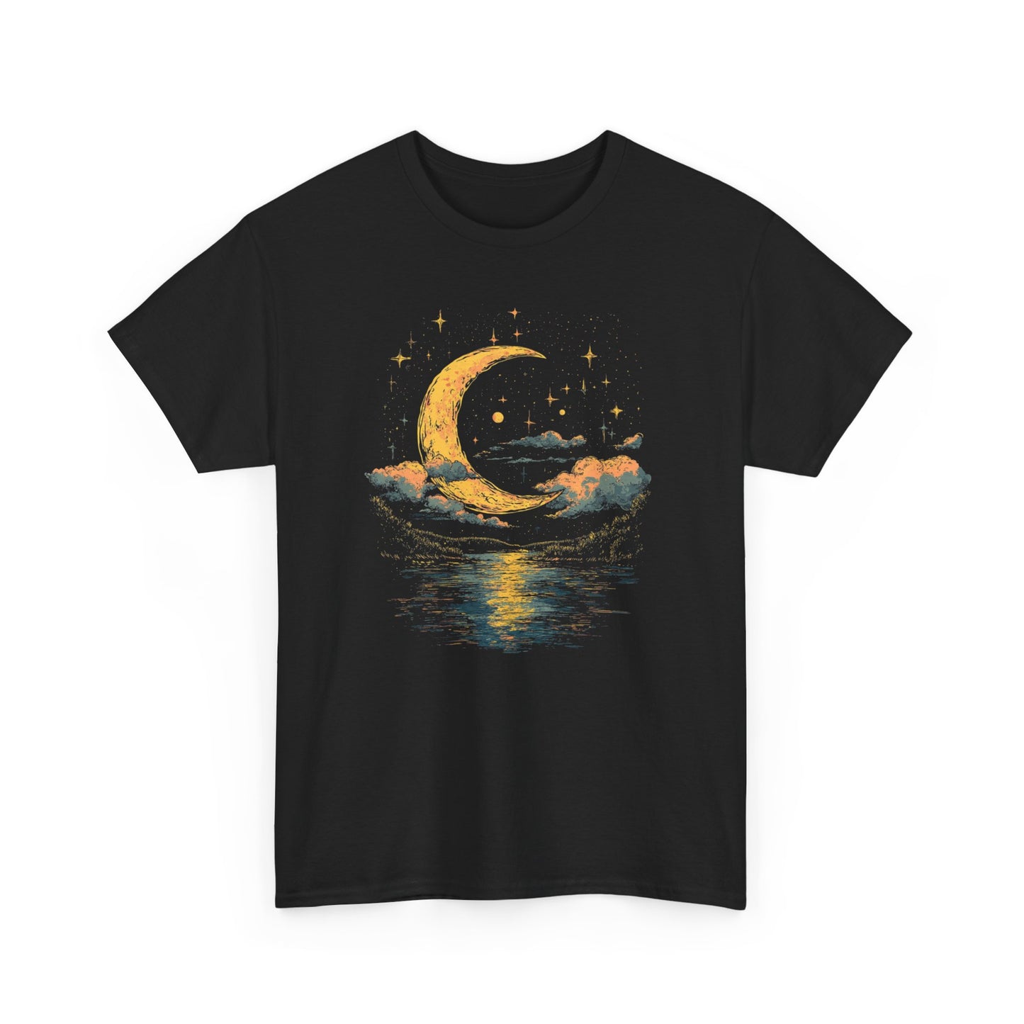 Boho Moon Reflect Sea T-shirt Myfiercespirit Front Black