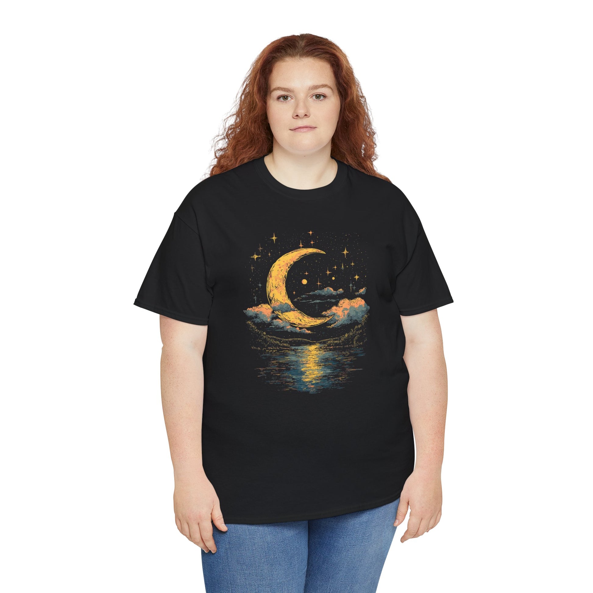 Boho Moon Reflect Sea T-shirt Myfiercespirit Woman Model 3 Black 