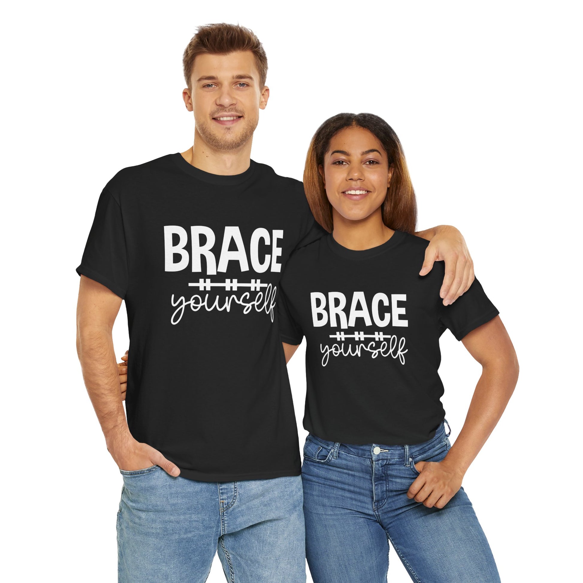 Brace Yourself T-shirt Myfiercespirit Man Woman Model Front Black