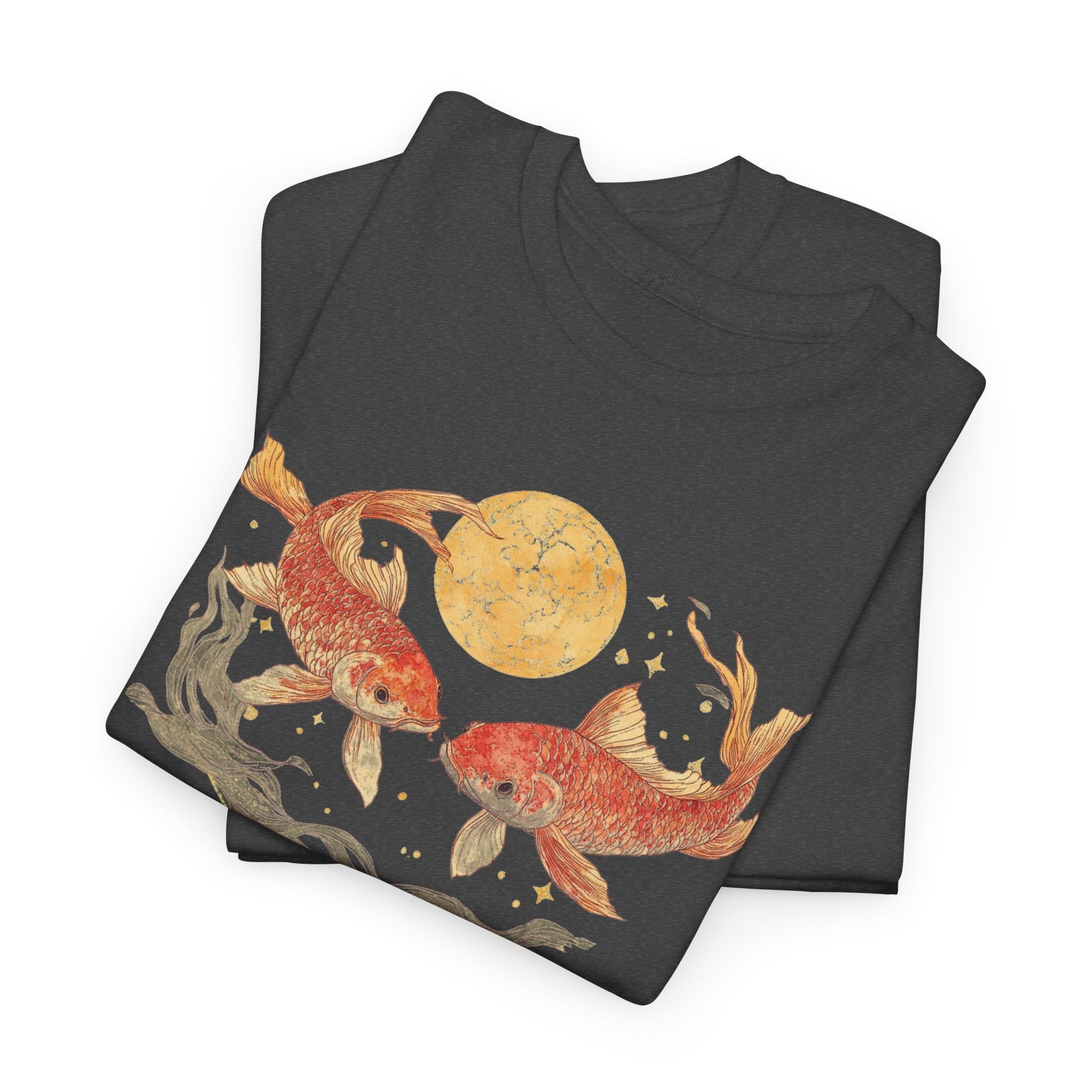 Celestial Japanese Koi Fish Vintage T-shirt Myfiercespirit Folded Front Dark Heather