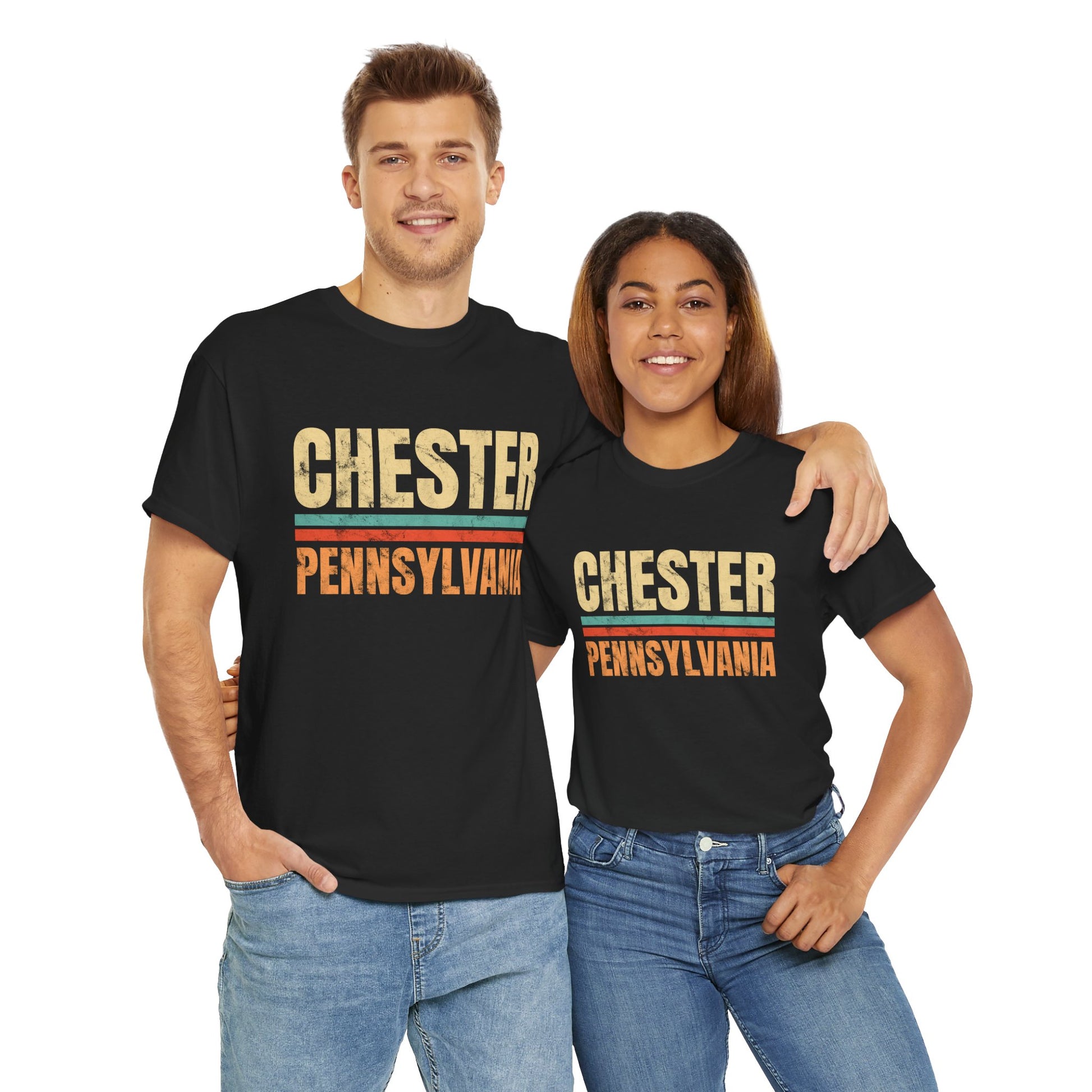 Chester Pennsylvania T-shirt Myfiercespirit Man Woman Model Front Black