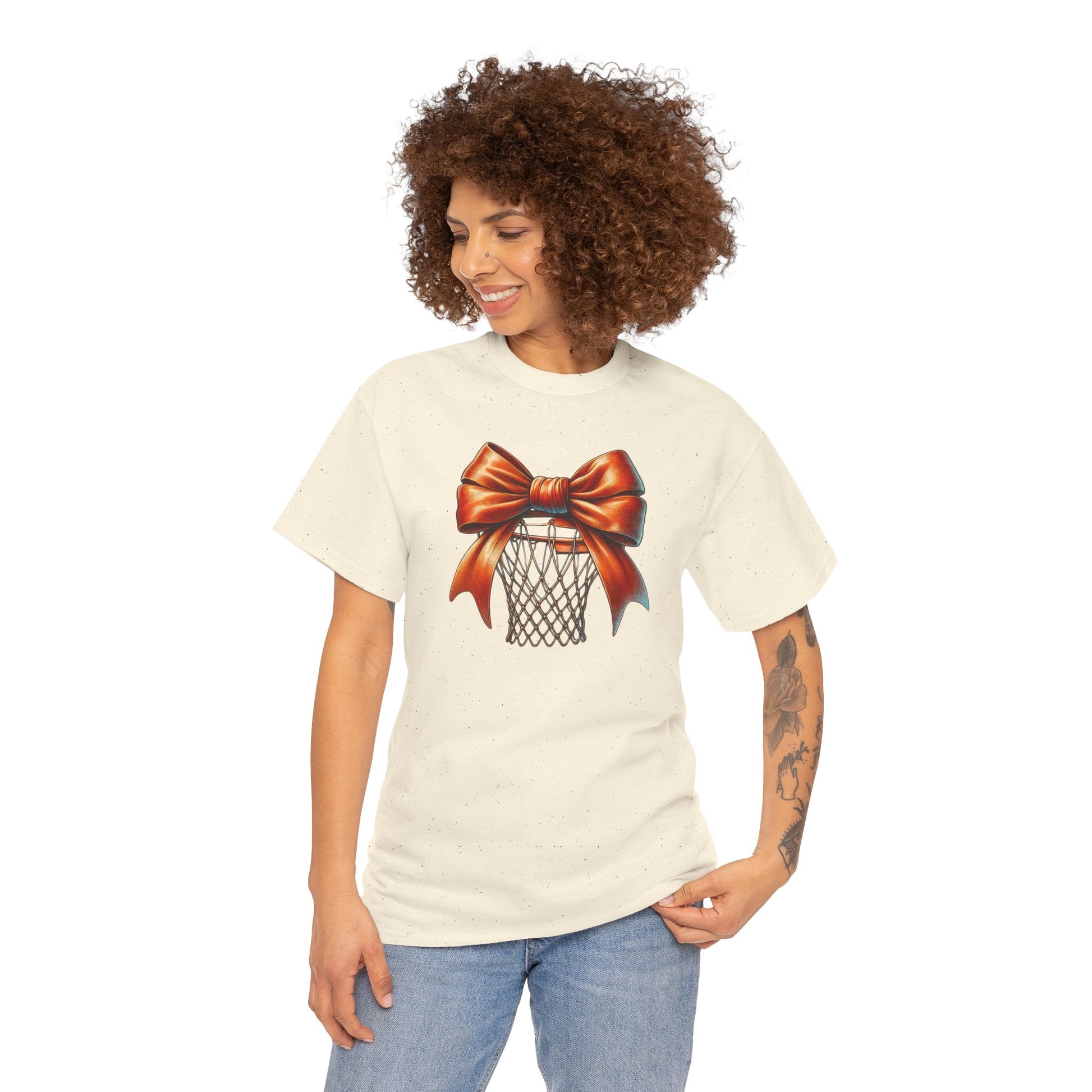 Coquette Bow Basketball T-shirt Myfiercespirit Woman Model 1 Naturel