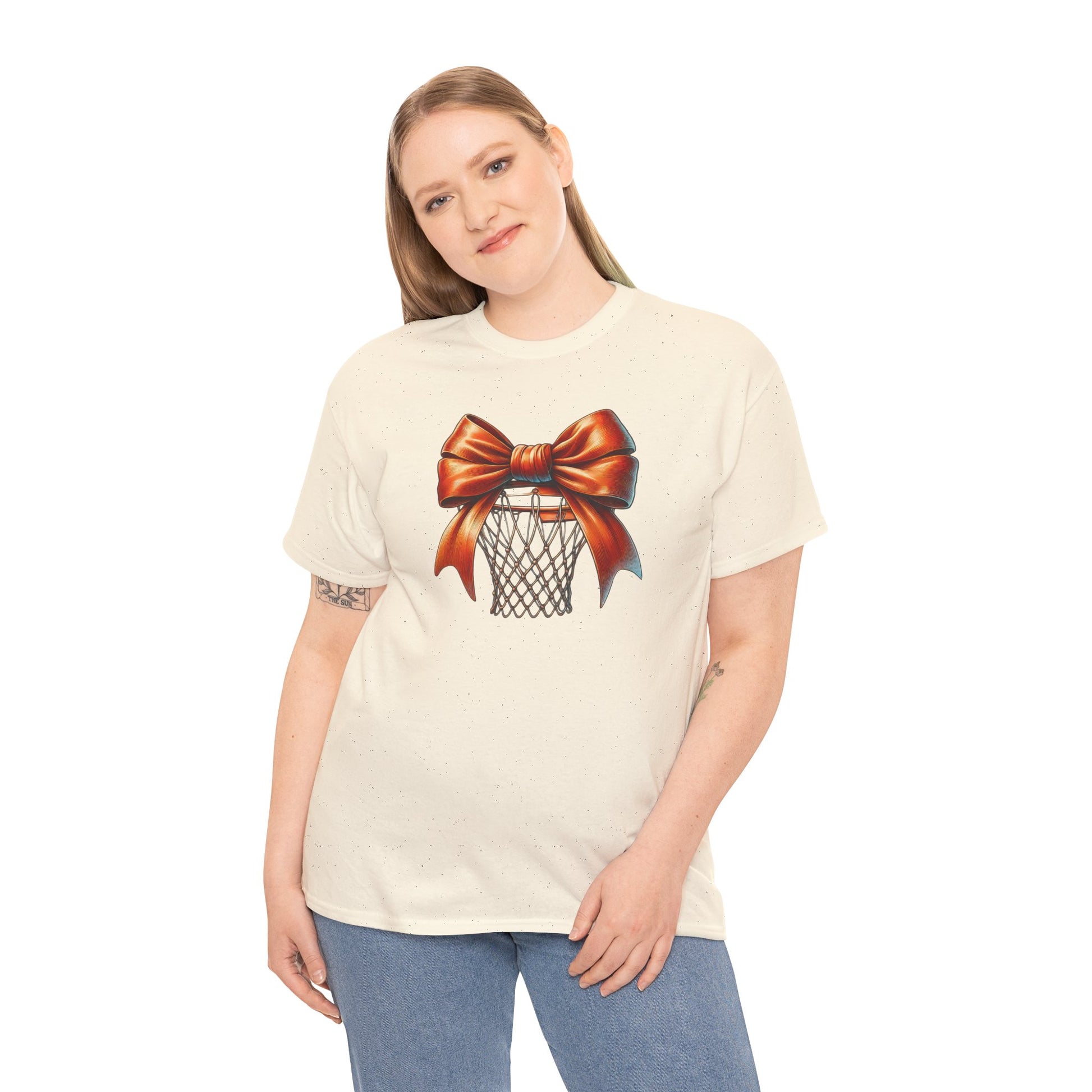 Coquette Bow Basketball T-shirt Myfiercespirit Woman Model 2 Naturel