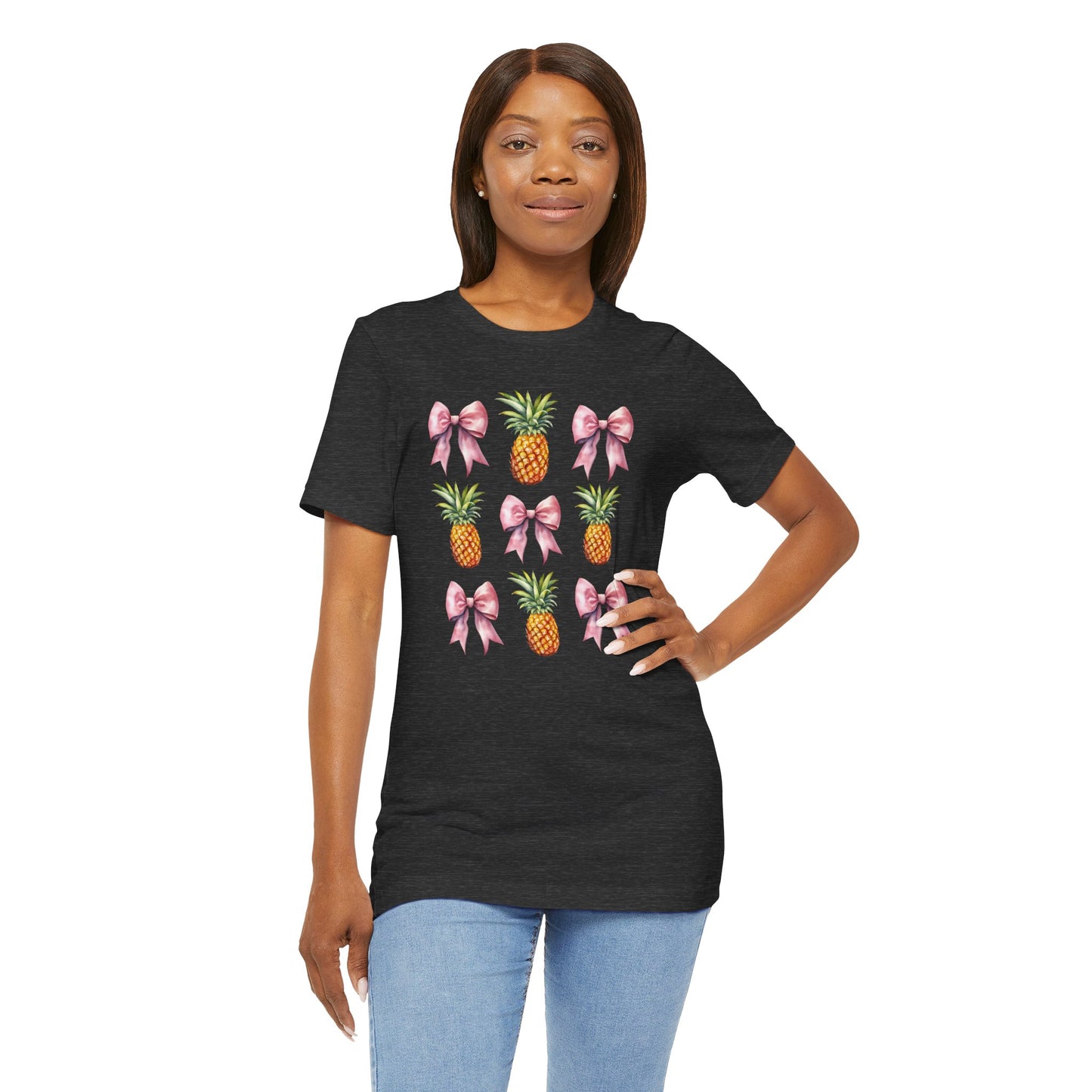 Coquette Pineapple T-shirt Myfiercespirit Woman Model 2 Dark Grey Heather