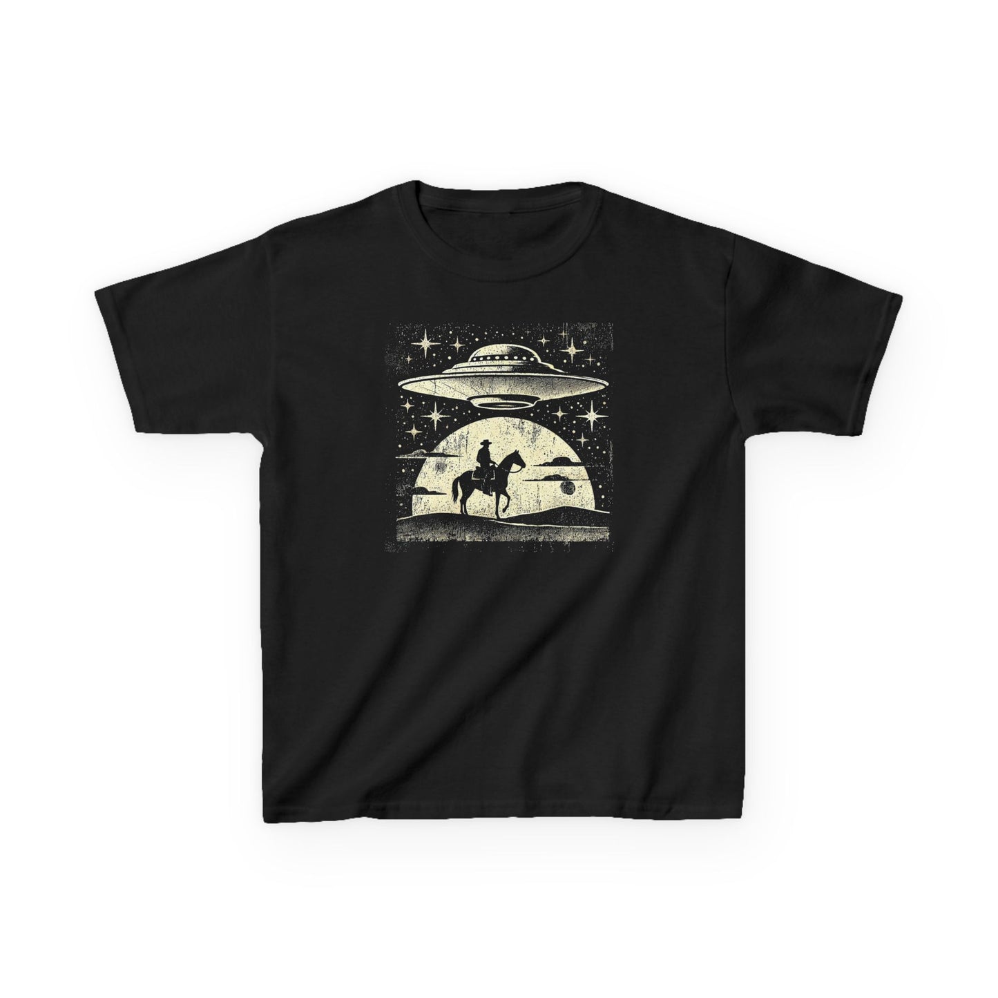 Cowboy Alien Abduction Youth T-shirt Myfiercespirit Front Black