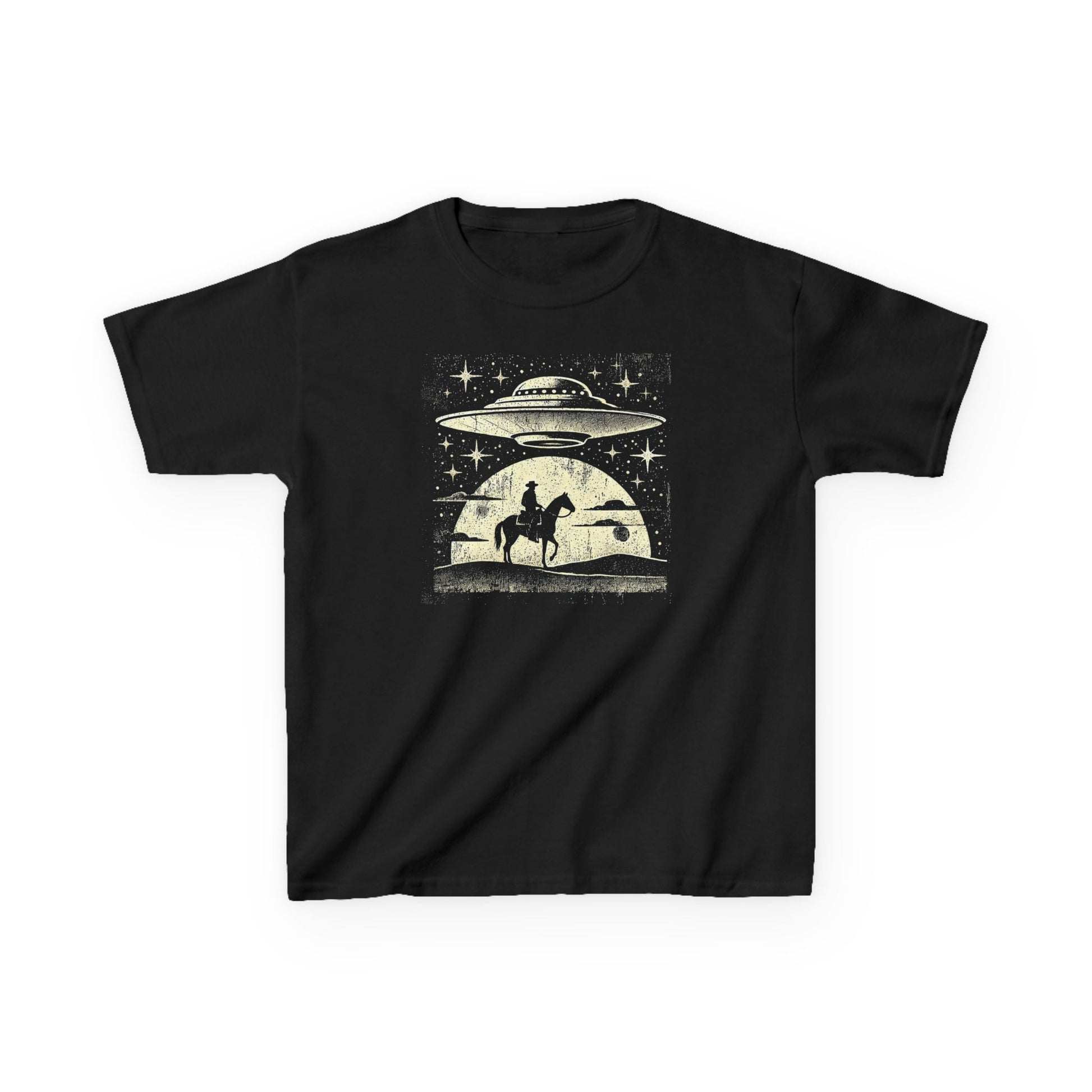 Cowboy Alien Abduction Youth T-shirt Myfiercespirit Front Black