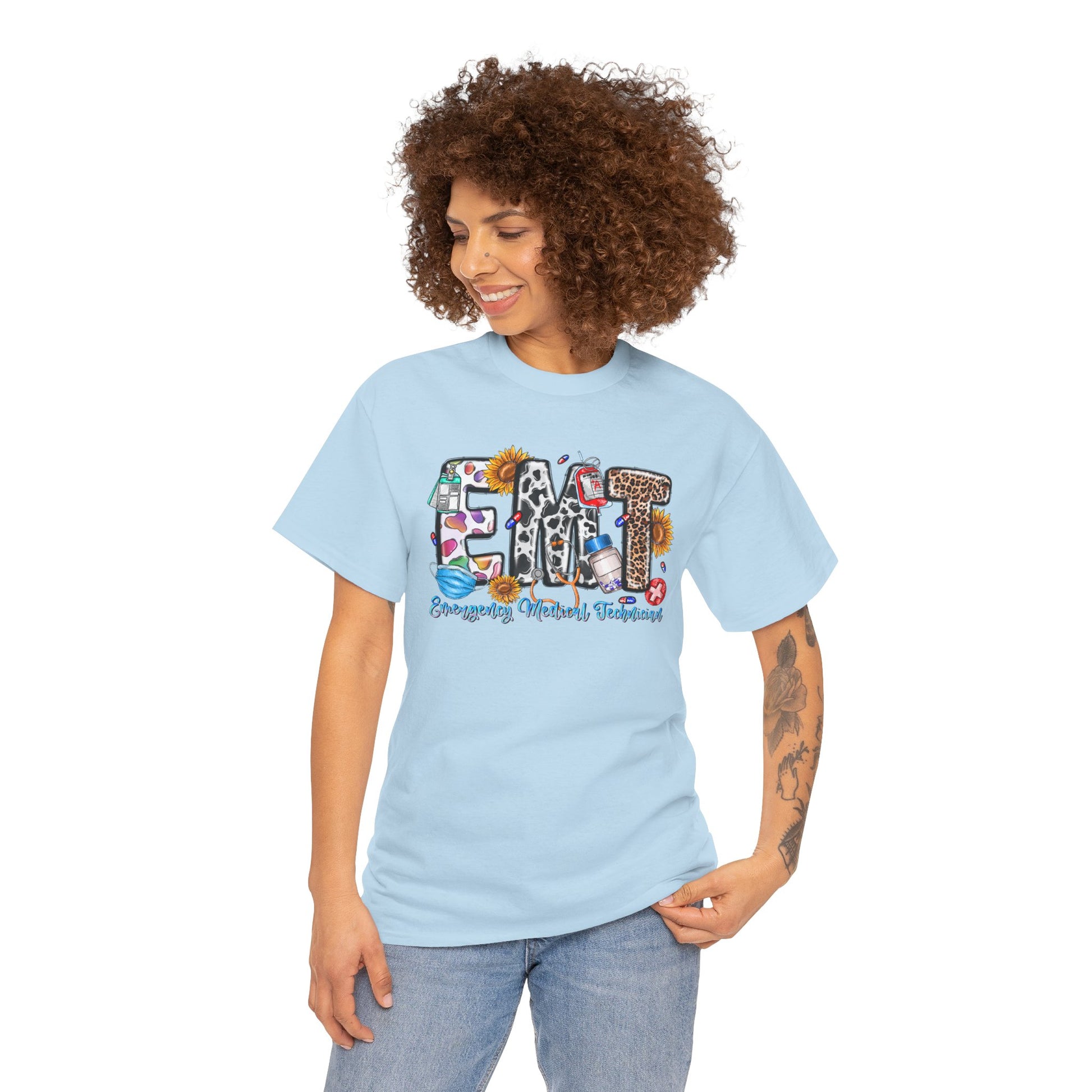 EMT Emergency Medical Technician T-shirt Myfiercespirit Woman Model 1 Light Blue