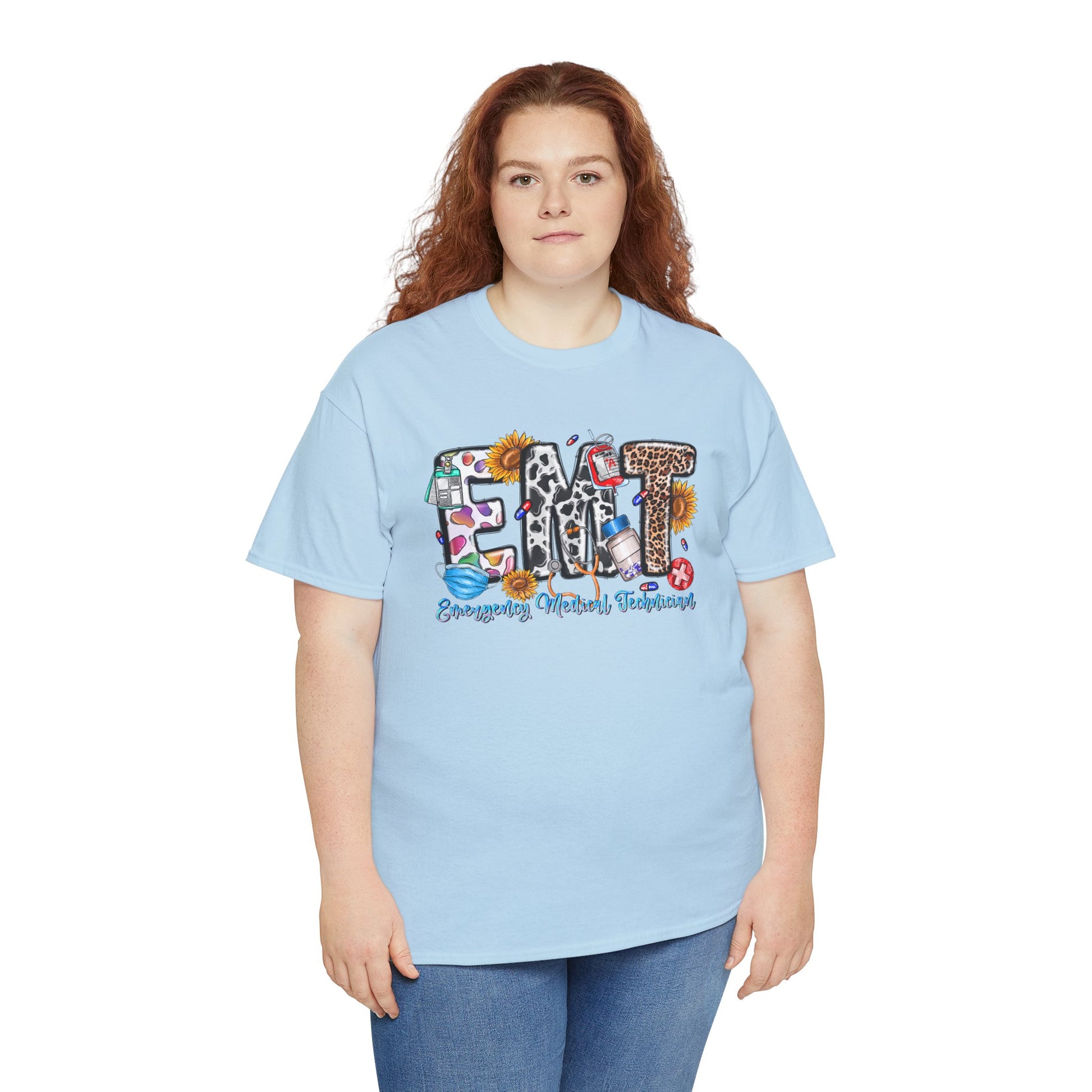 EMT Emergency Medical Technician T-shirt Myfiercespirit Woman Model 3 Light Blue