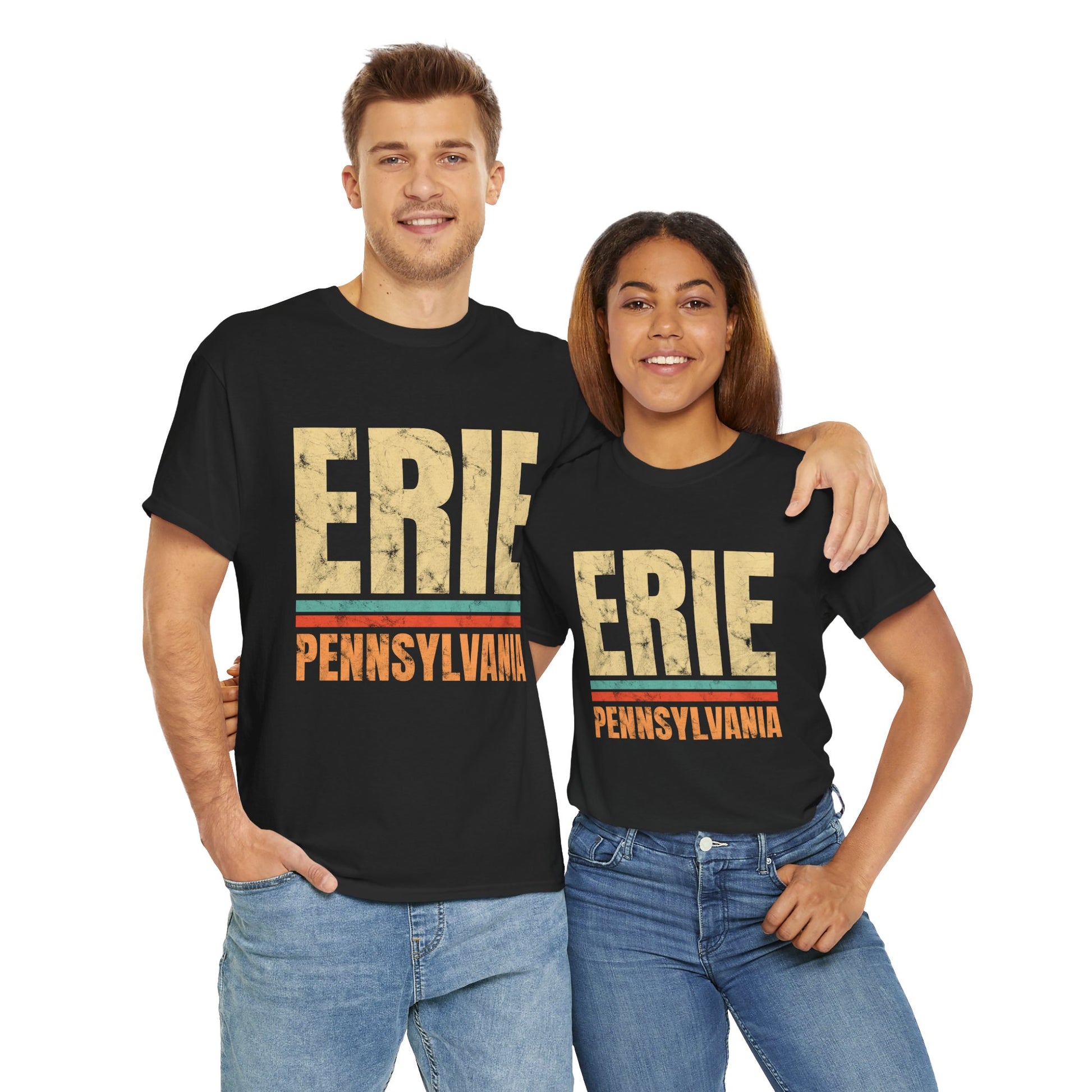 Erie Pennsylvania T-shirt Myfiercespirit Man Woman Model Front Black