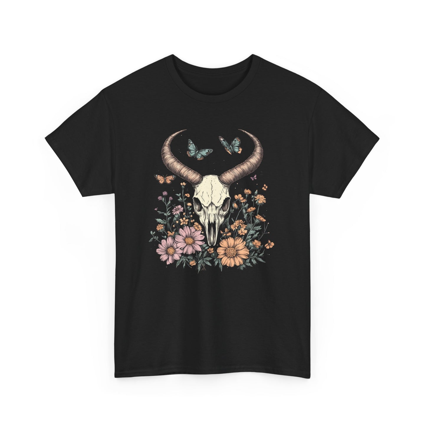 Floral Buffalo Skull Western Shirts for Women Myfiercespirit Front Black