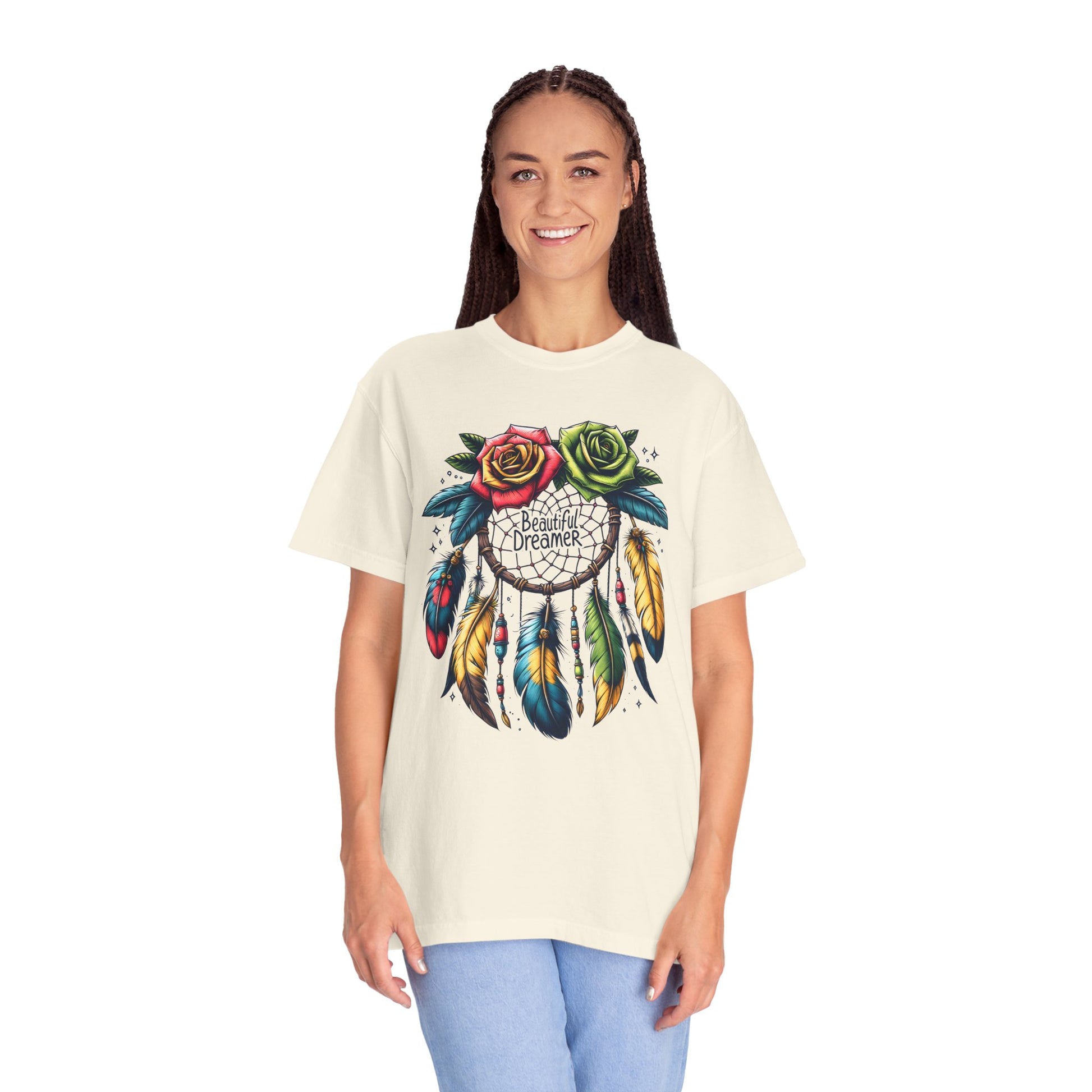 Floral Dreamcatcher Oversized Sleep Tee Woman Model Ivory