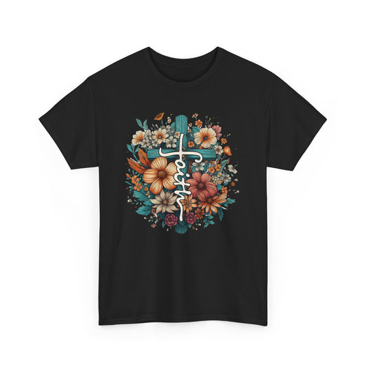 Floral Faith Cross T-shirt Myfiercespirit Front Black