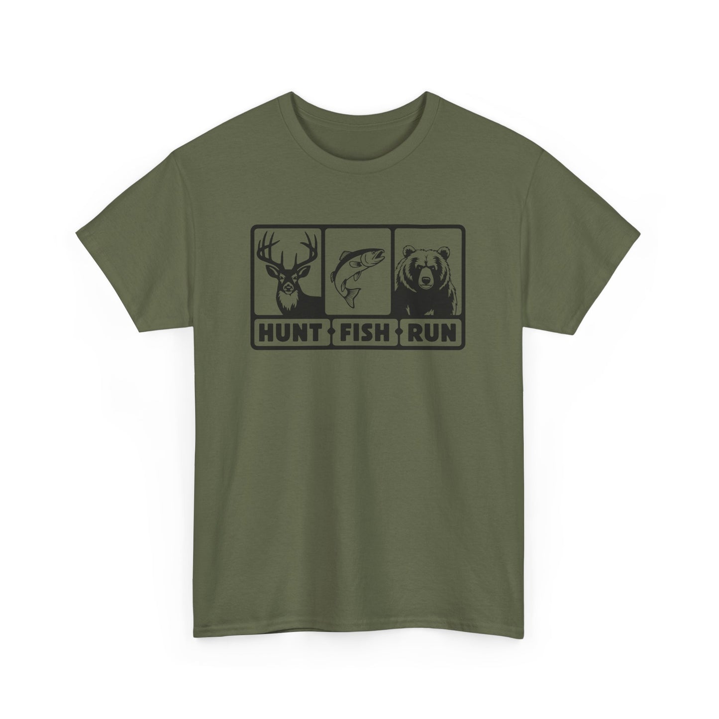 Funny Hunt Fish Run T-shirt Myfiercespirit Front Military Green