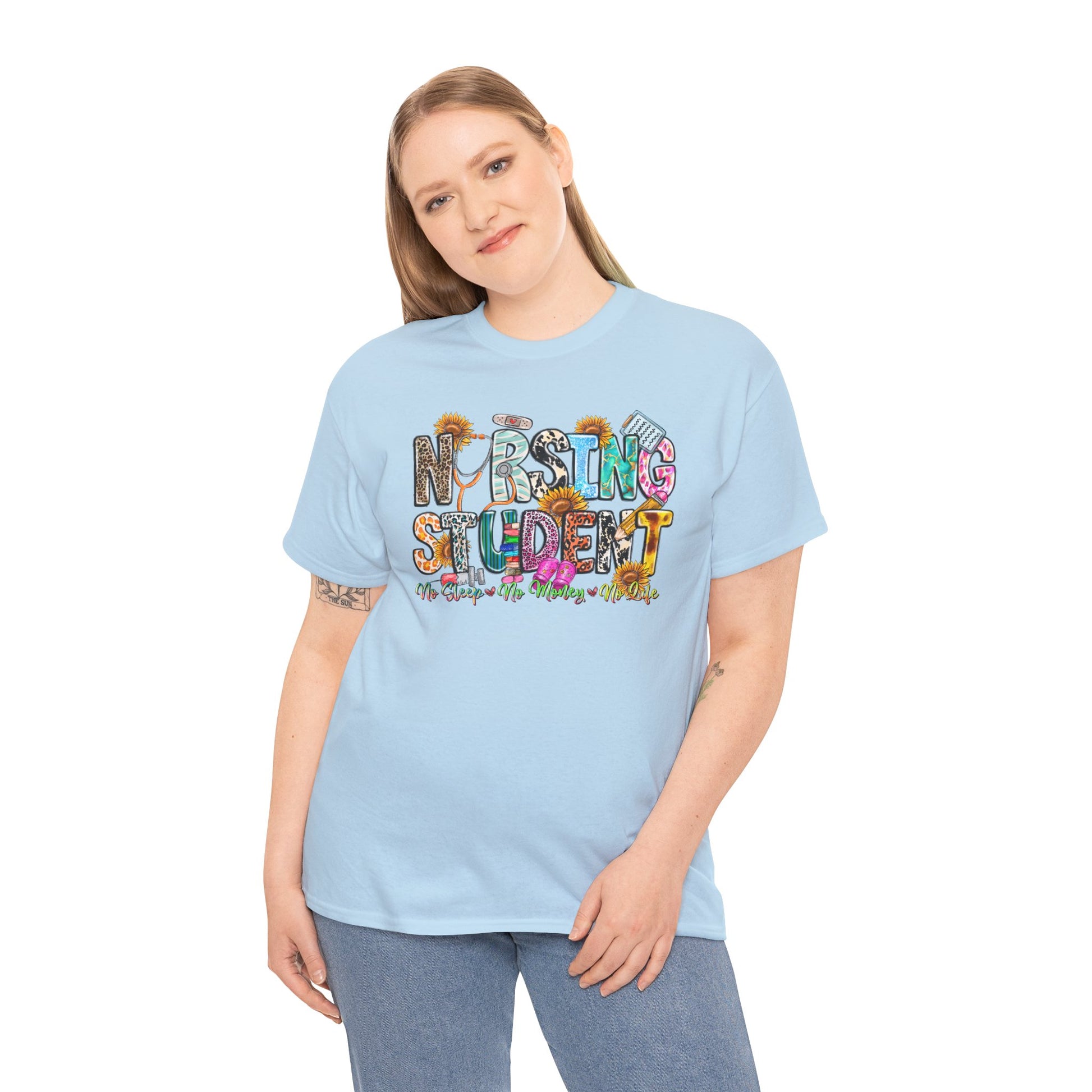 Funny Nursing Student T-shirt Myfiercespirit Woman Model 2 Light Blue