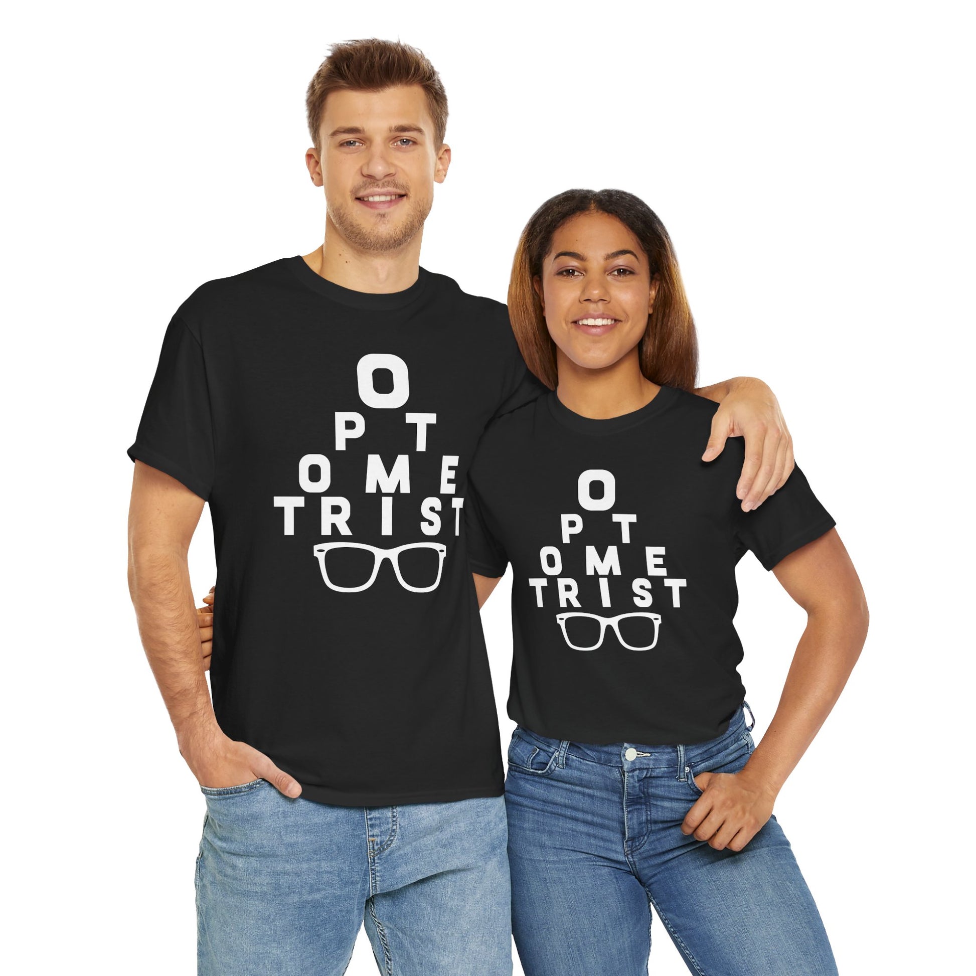 Funny Optometrist T-shirt Myfiercespirit Man Woman Model Front Black