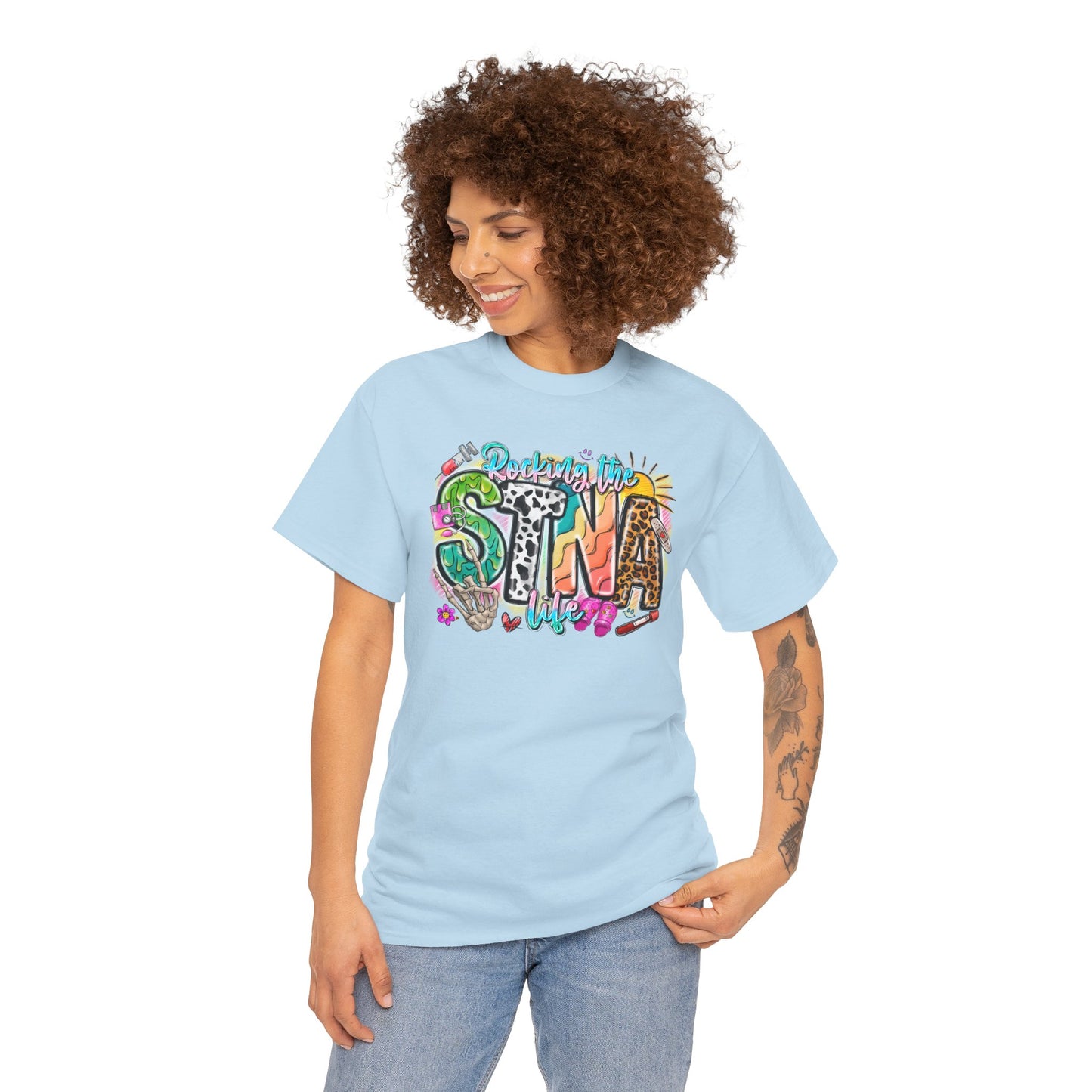 Funny STNA Retro T-shirt Myfiercespirit Woman Model 1 Light Blue