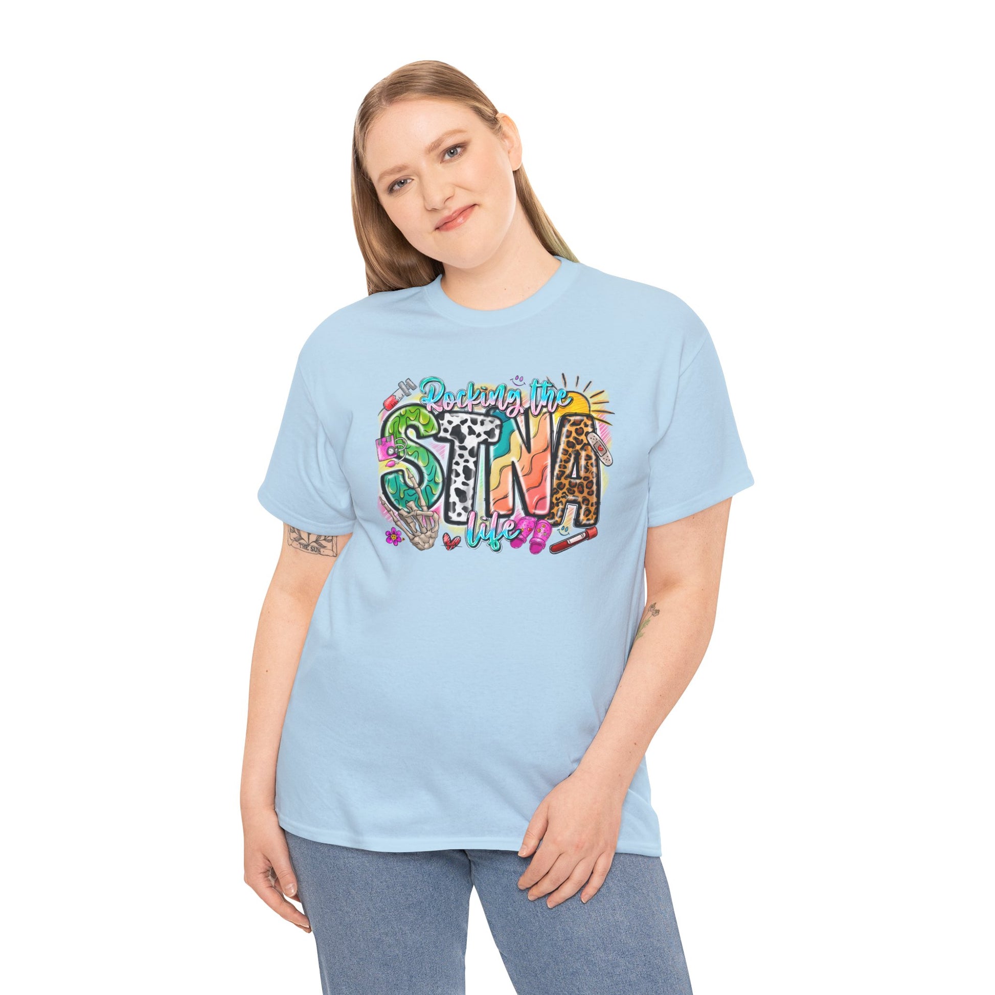 Funny STNA Retro T-shirt Myfiercespirit Woman Model 2 Light Blue