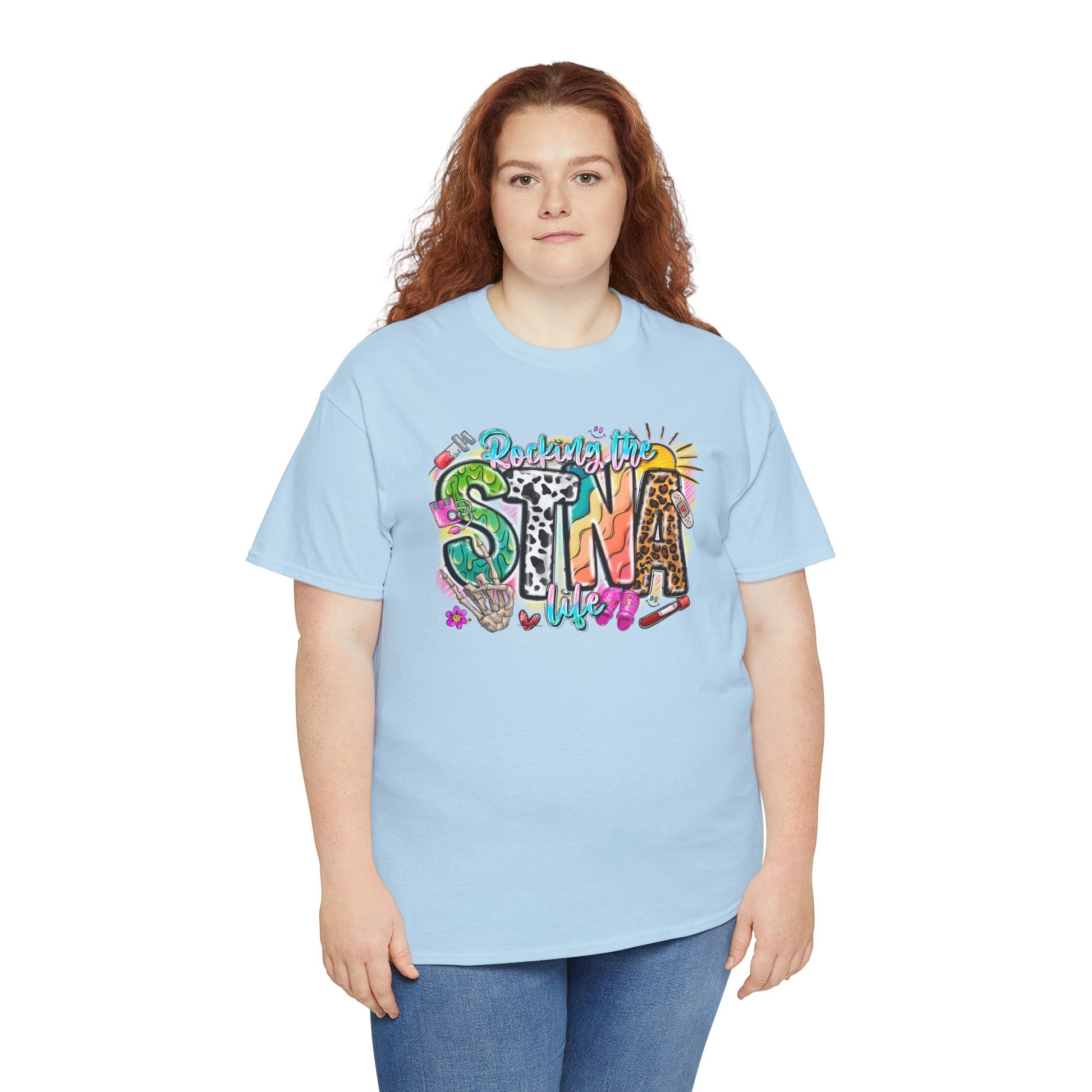 Funny STNA Retro T-shirt Myfiercespirit Woman Model 3 Light Blue