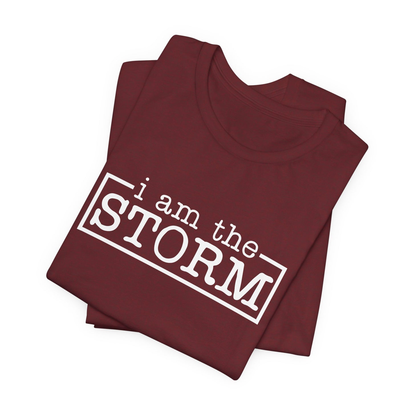 I Am The Storm Warrior T-shirt Myfiercespirit Folded Front Heather Cardinal