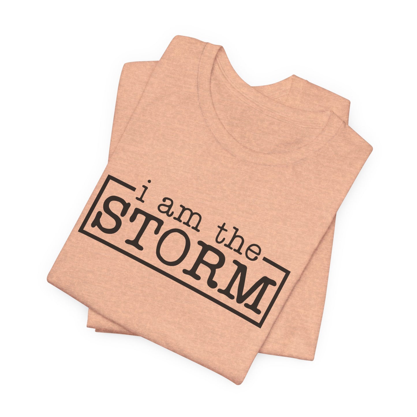 I Am The Storm Warrior T-shirt Myfiercespirit Folded Front Heather Peach