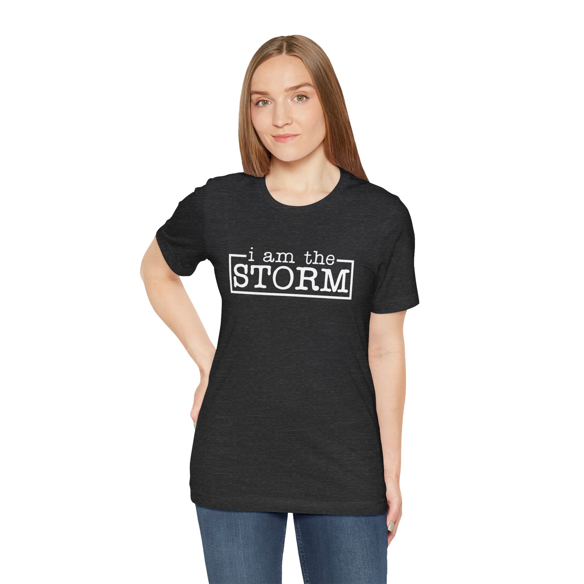 I Am The Storm Warrior T-shirt Myfiercespirit Woman Model 1 Front Dark Grey Heather