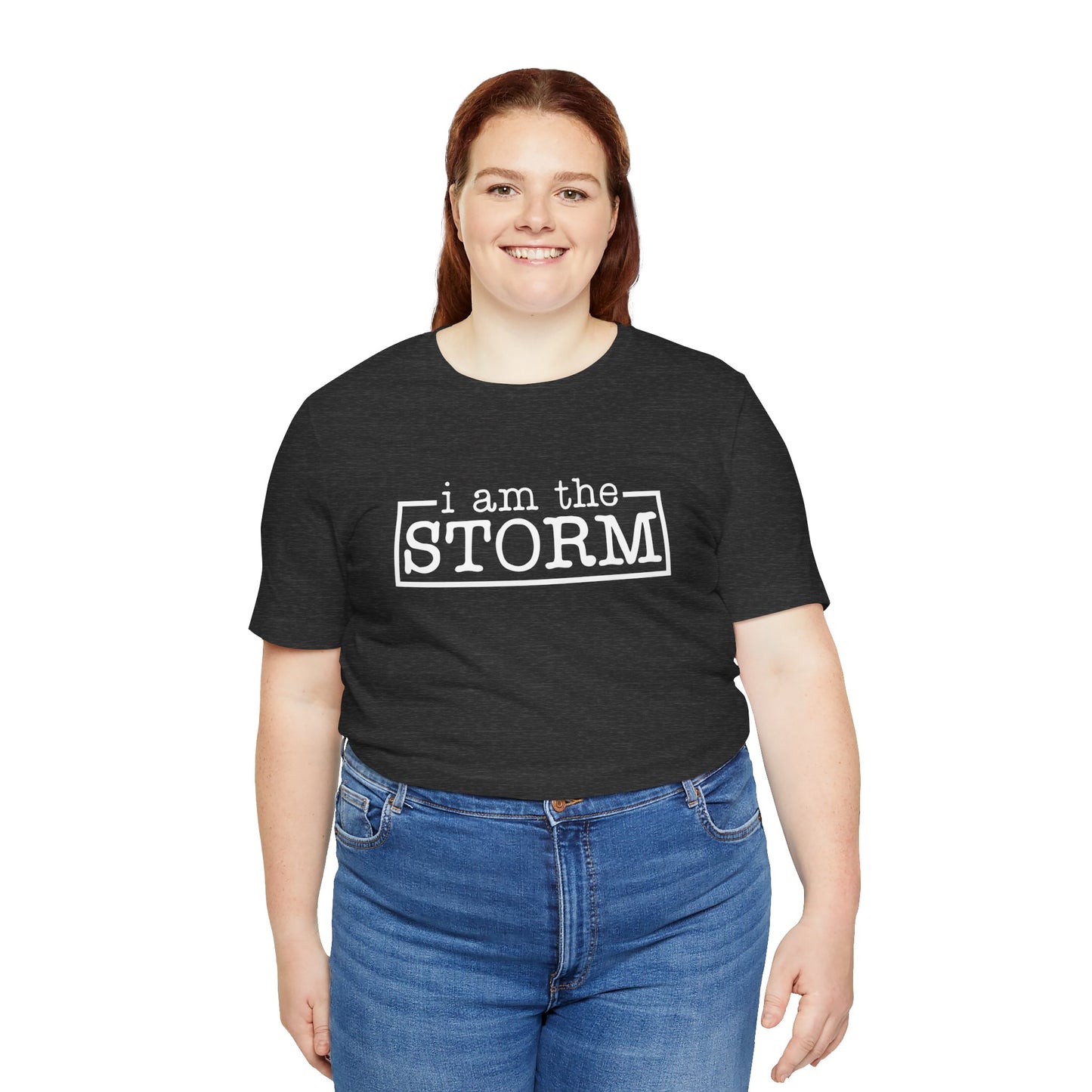 I Am The Storm Warrior T-shirt Myfiercespirit Woman Model 4 Front Dark Grey Heather