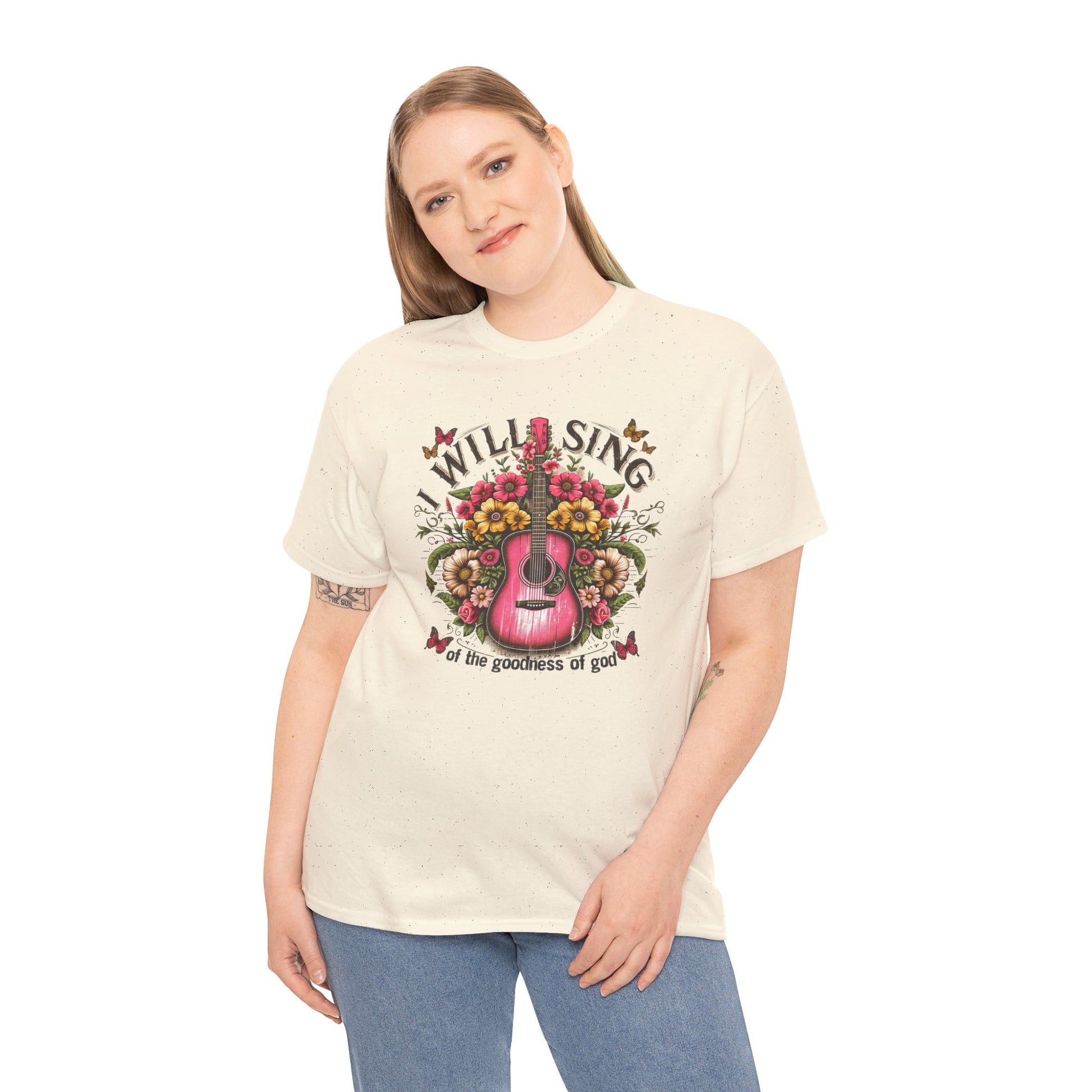 I Will Sing Of The Goodness Of God T-shirt Myfiercespirit Woman Model 2 Naturel