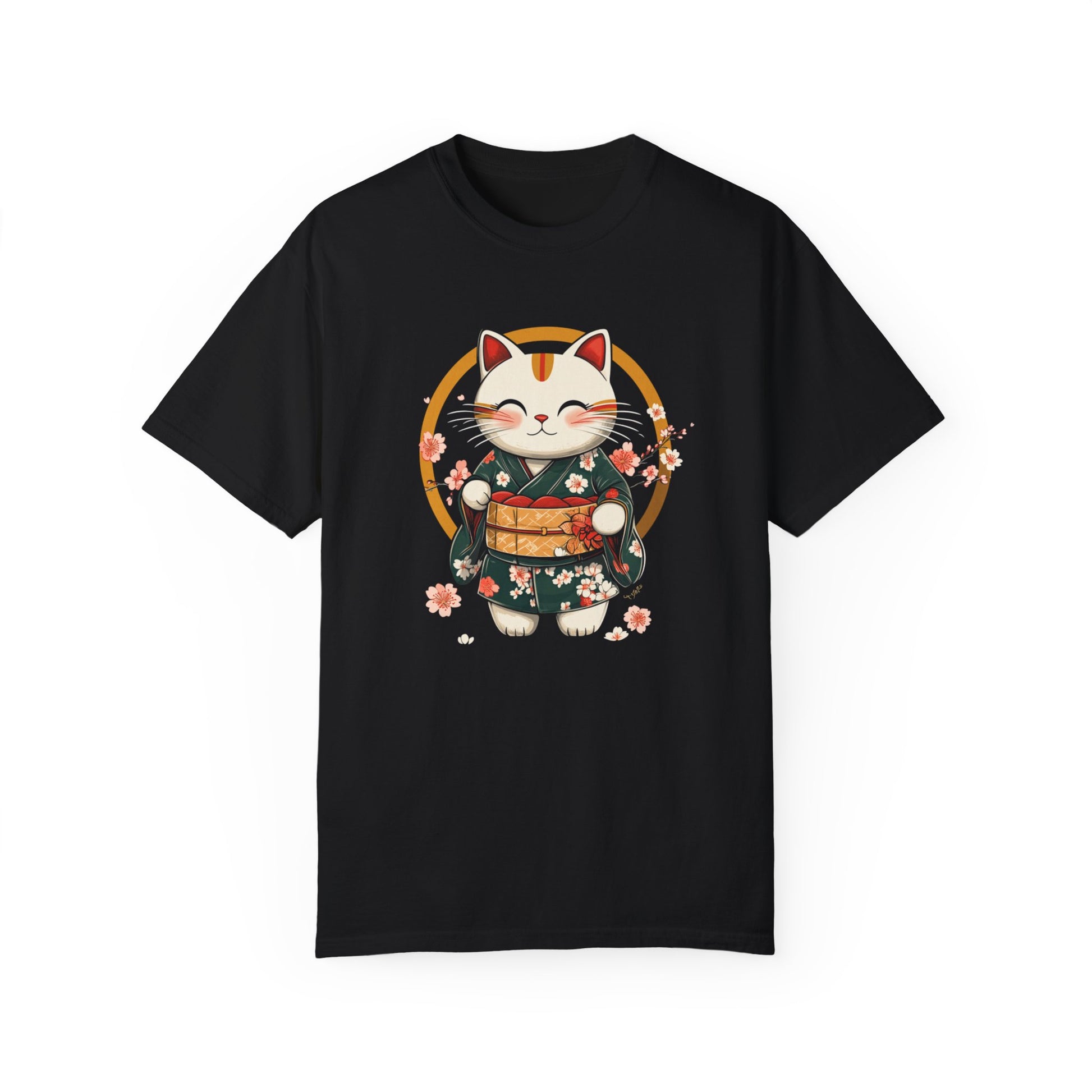 Japanese Lucky Cat Oversized Sleep Tee Front Black