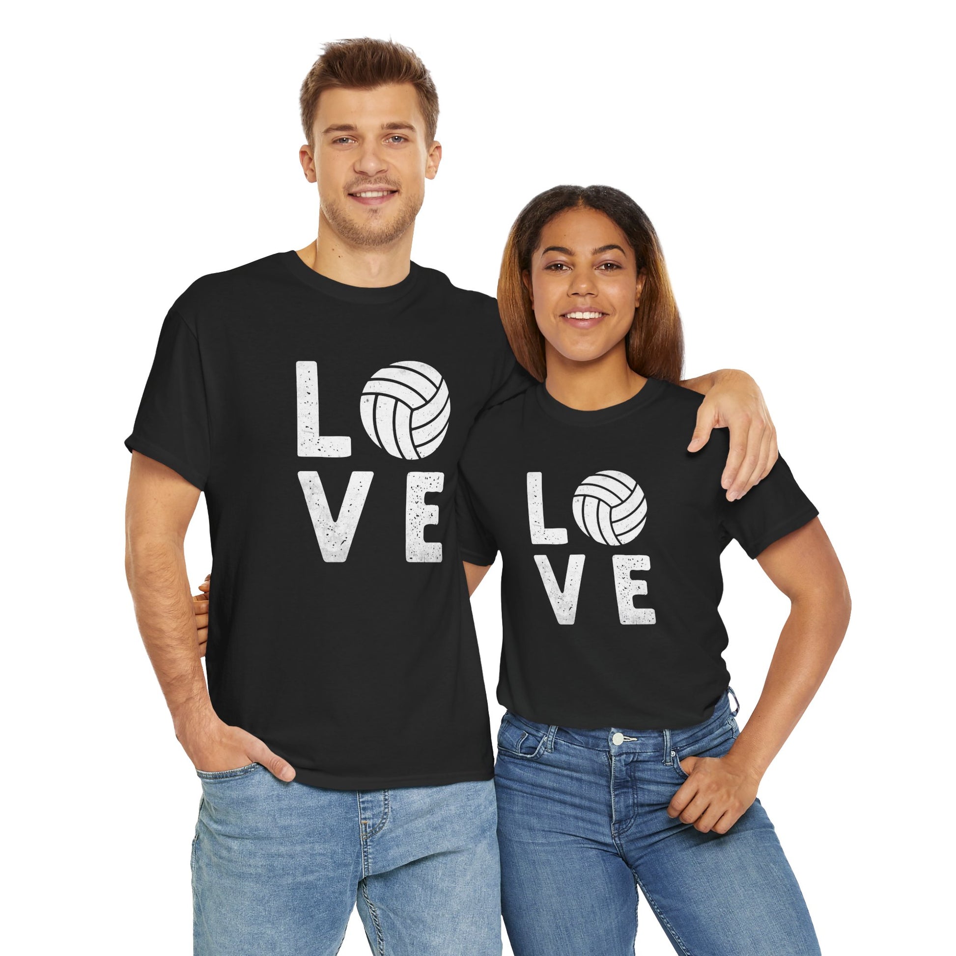 Love Volleyball Grunge T-shirt Myfiercespirit Man Woman Model Front Black