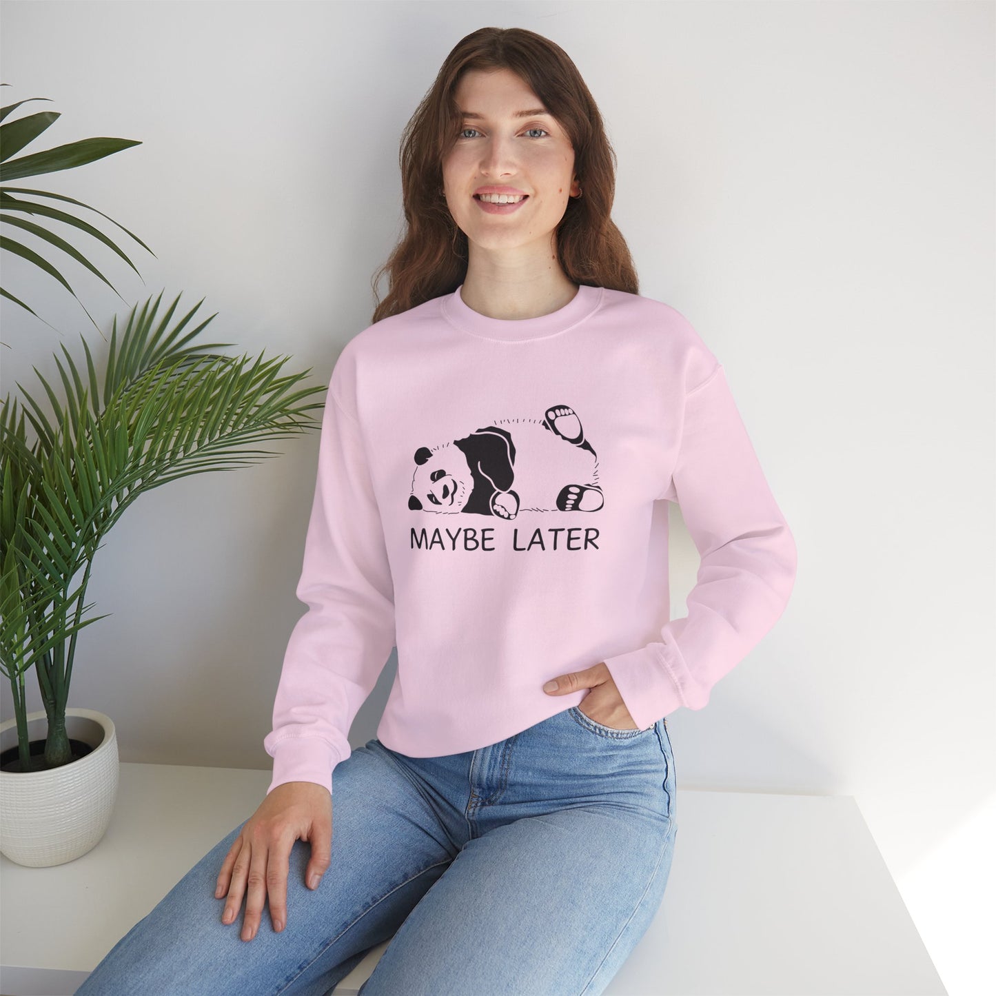 Maybe Later Sweatshirt Myfiercespirit Woman Model Light Pink