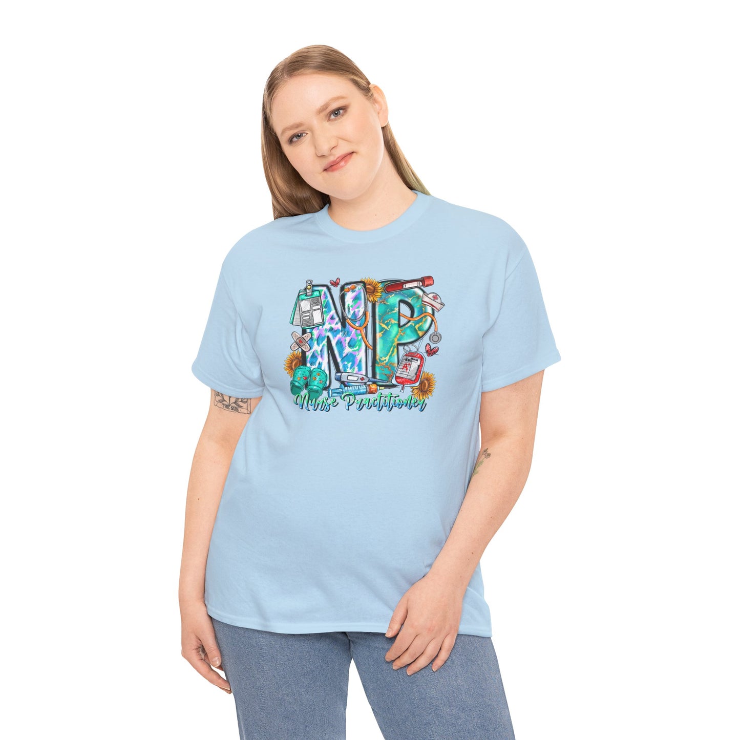 NP Nurse Practitioner T-shirt Myfiercespirit Woman Model 2 Light Blue