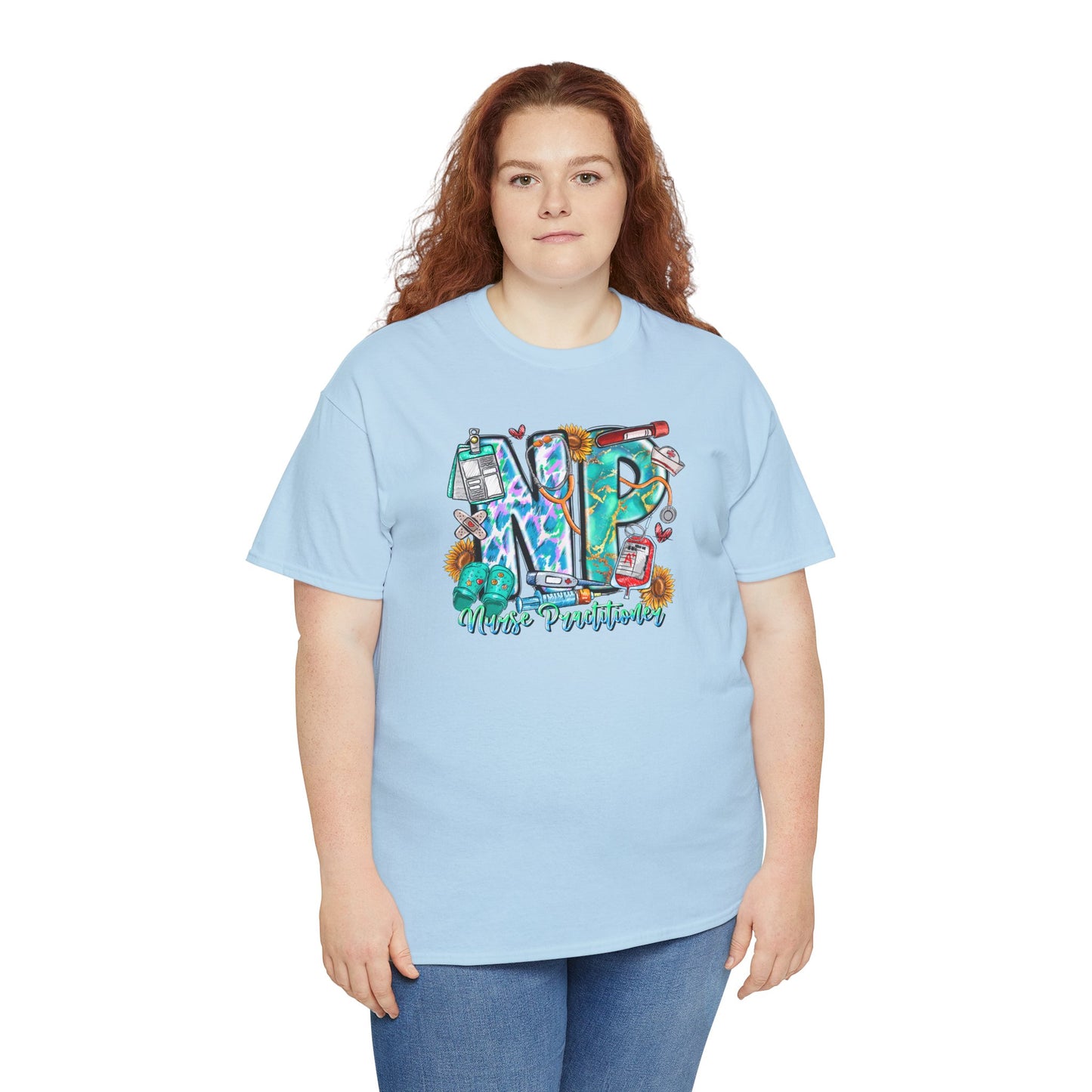 NP Nurse Practitioner T-shirt Myfiercespirit Woman Model 3 Light Blue