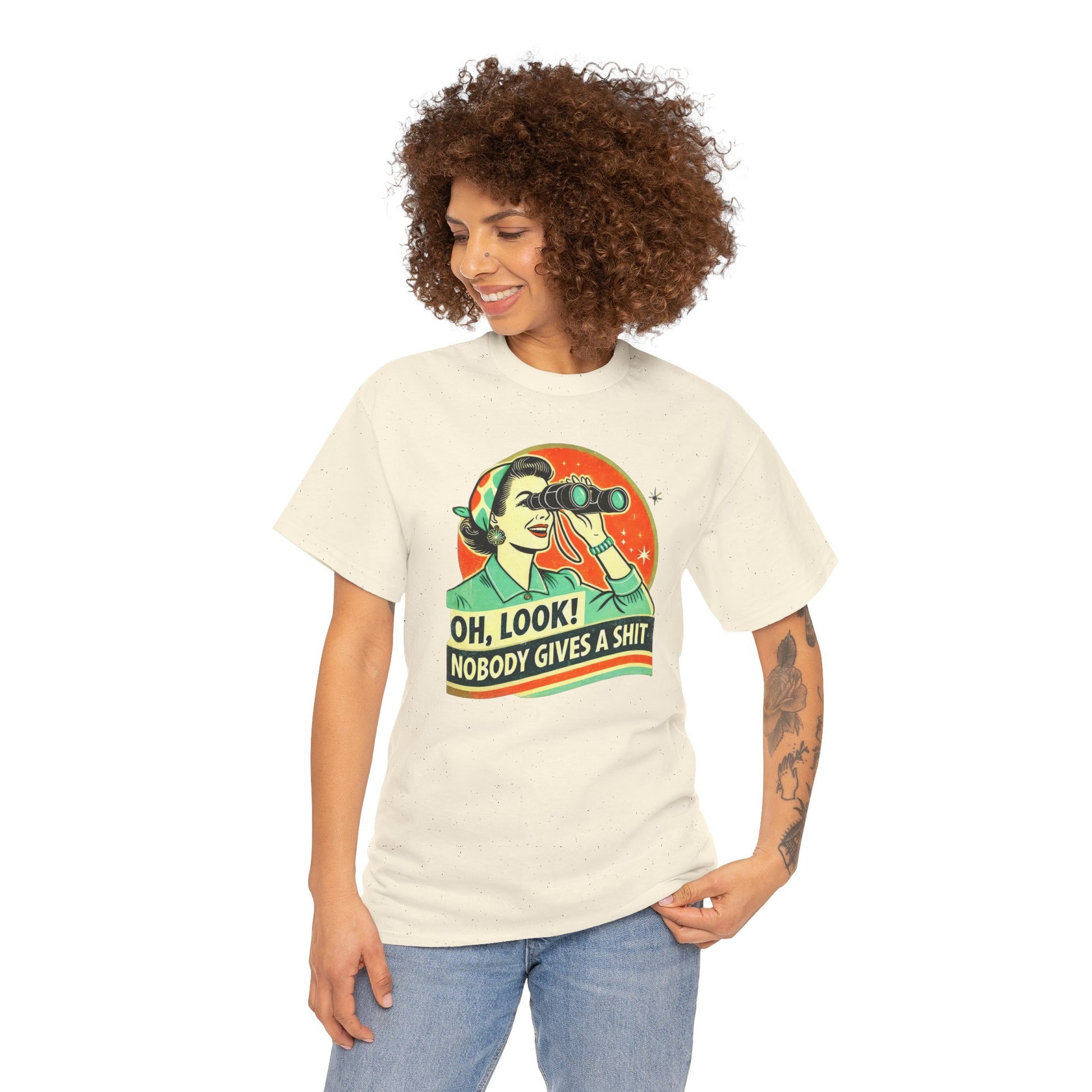 Oh Look Nobody Gives a Shit T-shirt Myfiercespirit Woman Model 1 Naturel