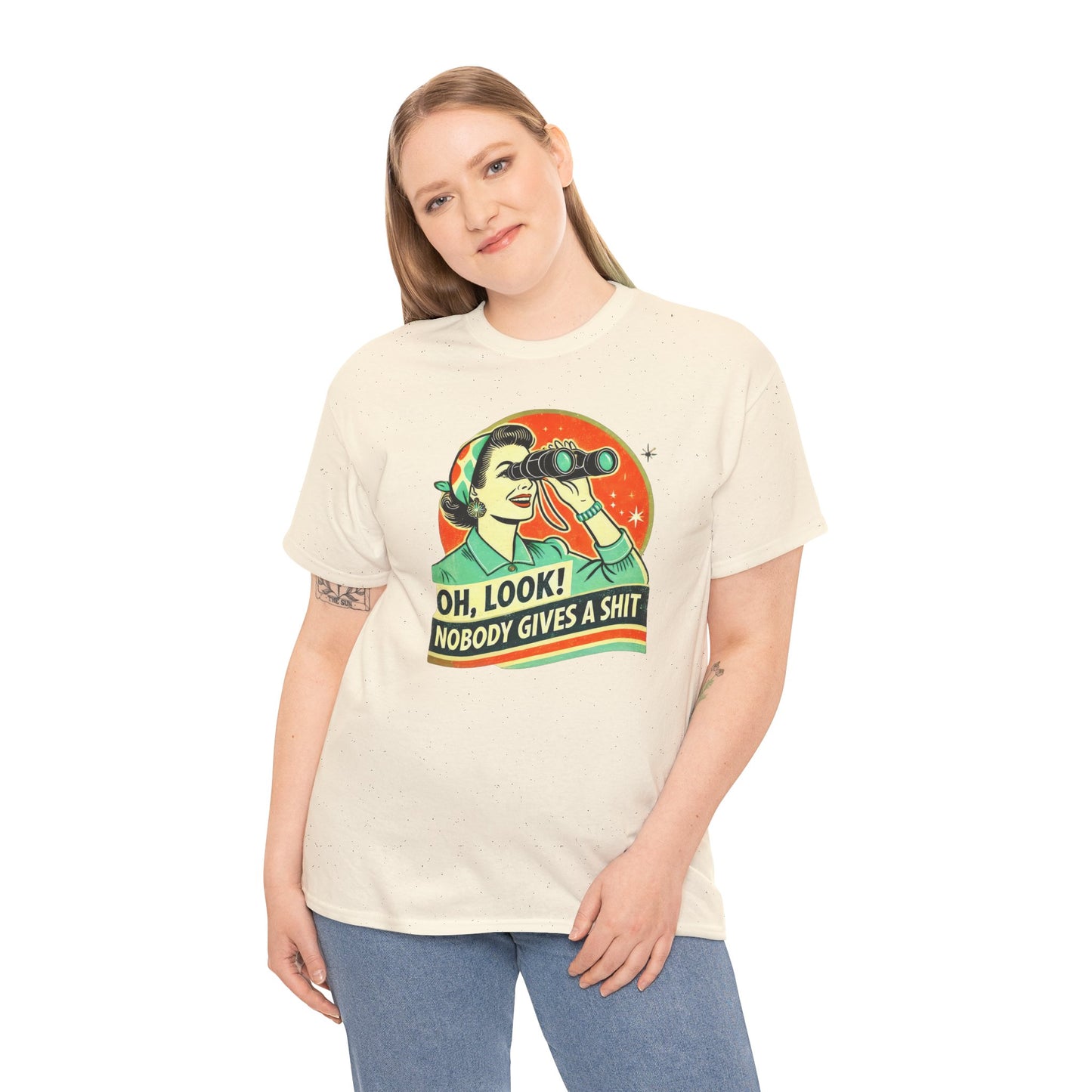 Oh Look Nobody Gives a Shit T-shirt Myfiercespirit Woman Model 2 Naturel