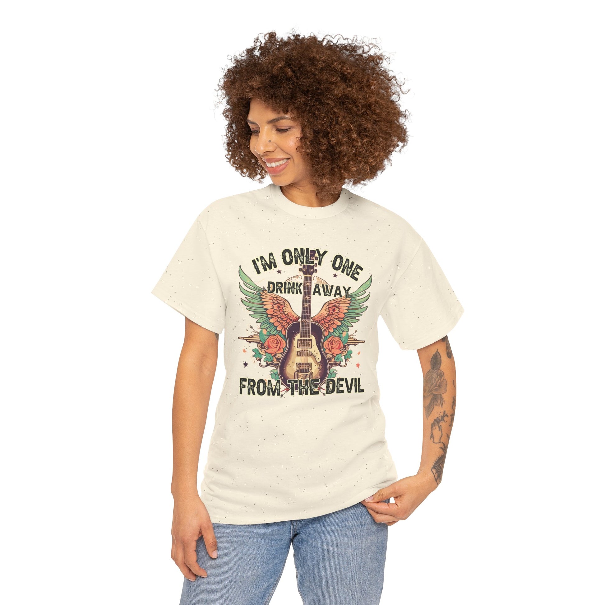 Only One Drink Away from the Devil T-shirt Myfiercespirit Woman Model 1 Naturel