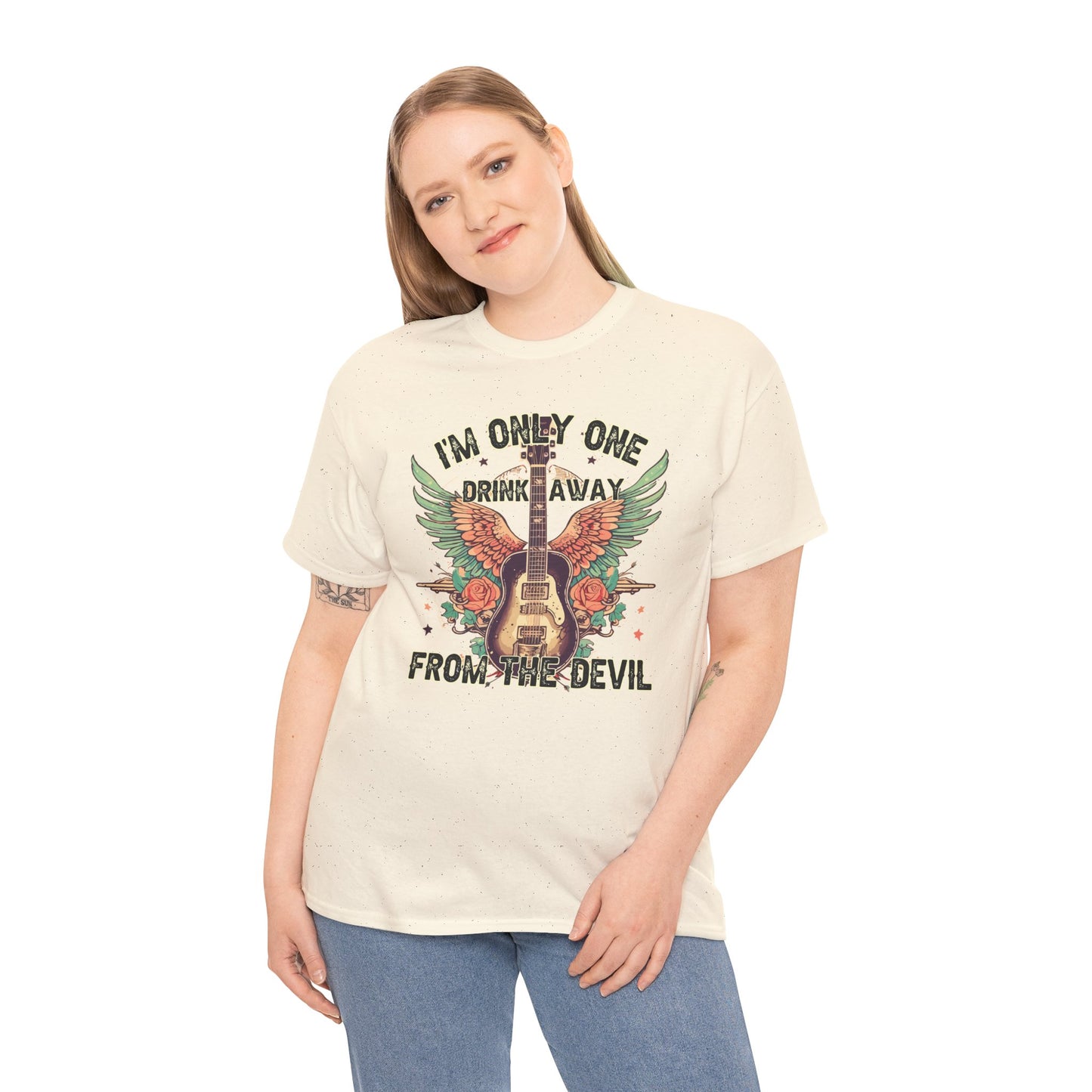 Only One Drink Away from the Devil T-shirt Myfiercespirit Woman Model 2 Naturel