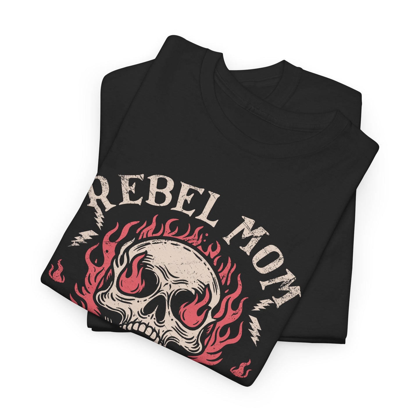 Rebel Mom Skull T-shirt Myfiercespirit Folded Front Black