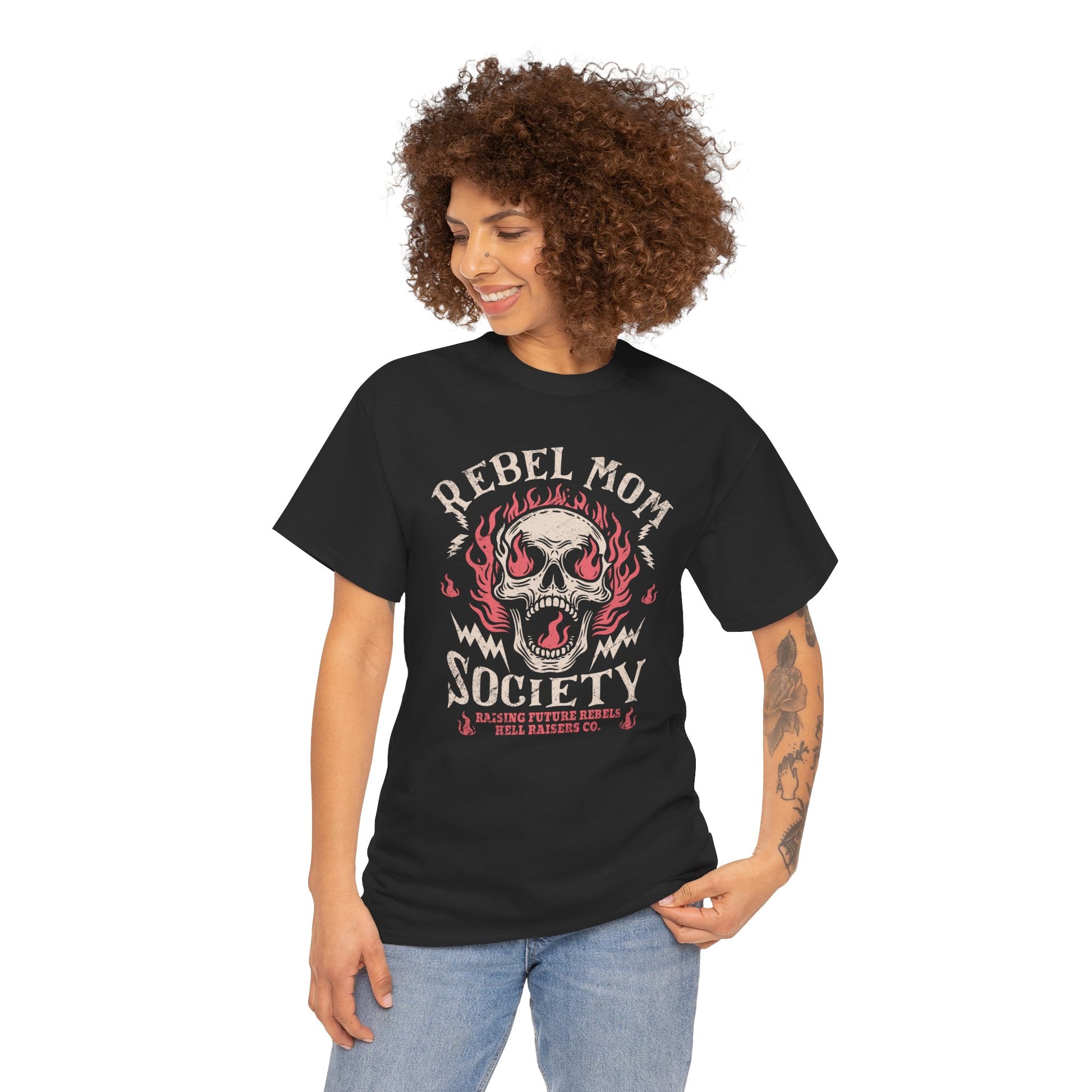 Rebel Mom Skull T-shirt Myfiercespirit Woman Model 1 Black